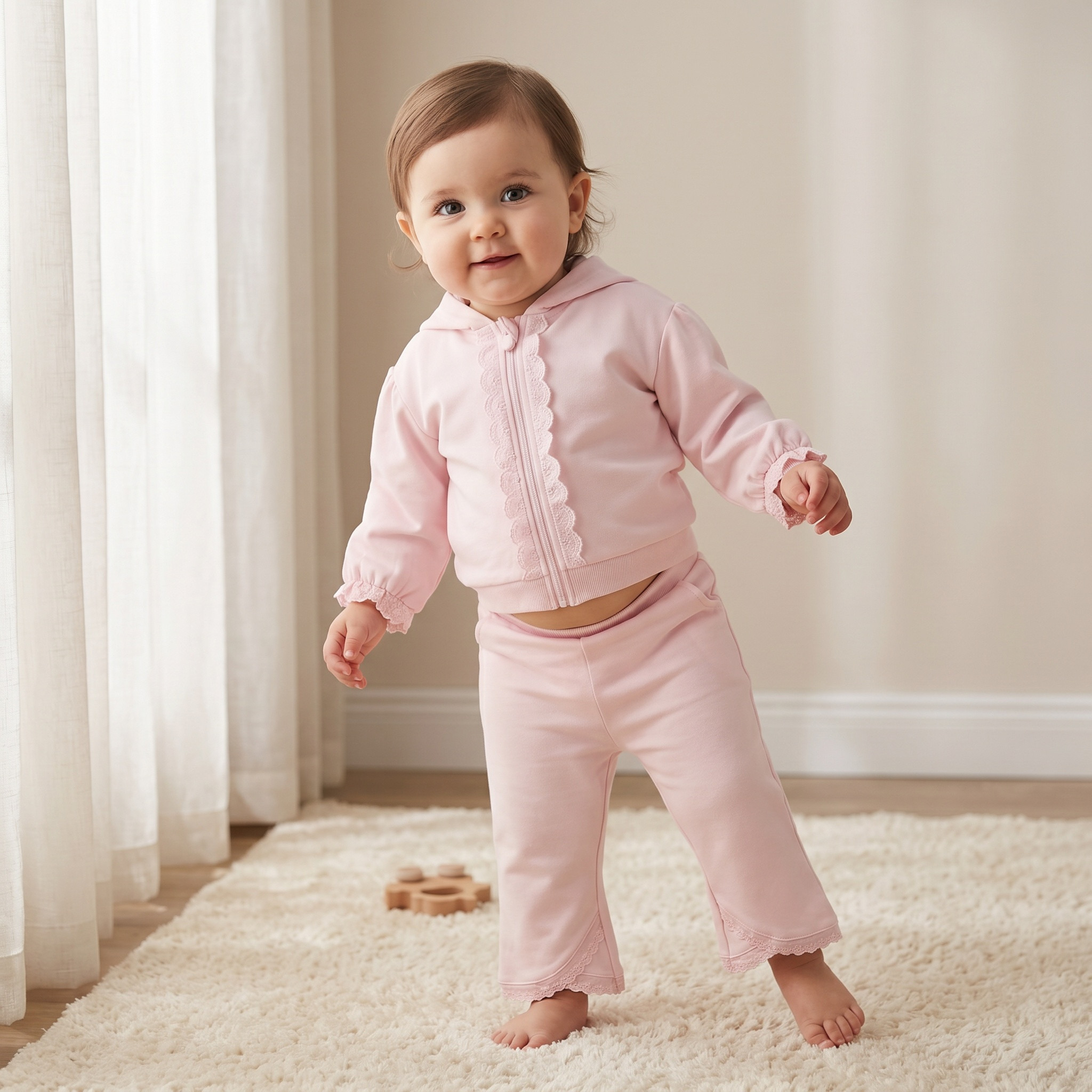 Juniors Hooded Long Sleeves Sweatshirt and Pants Set with Lace Detail-baby-girls-clothing-setsandcoords-image-1