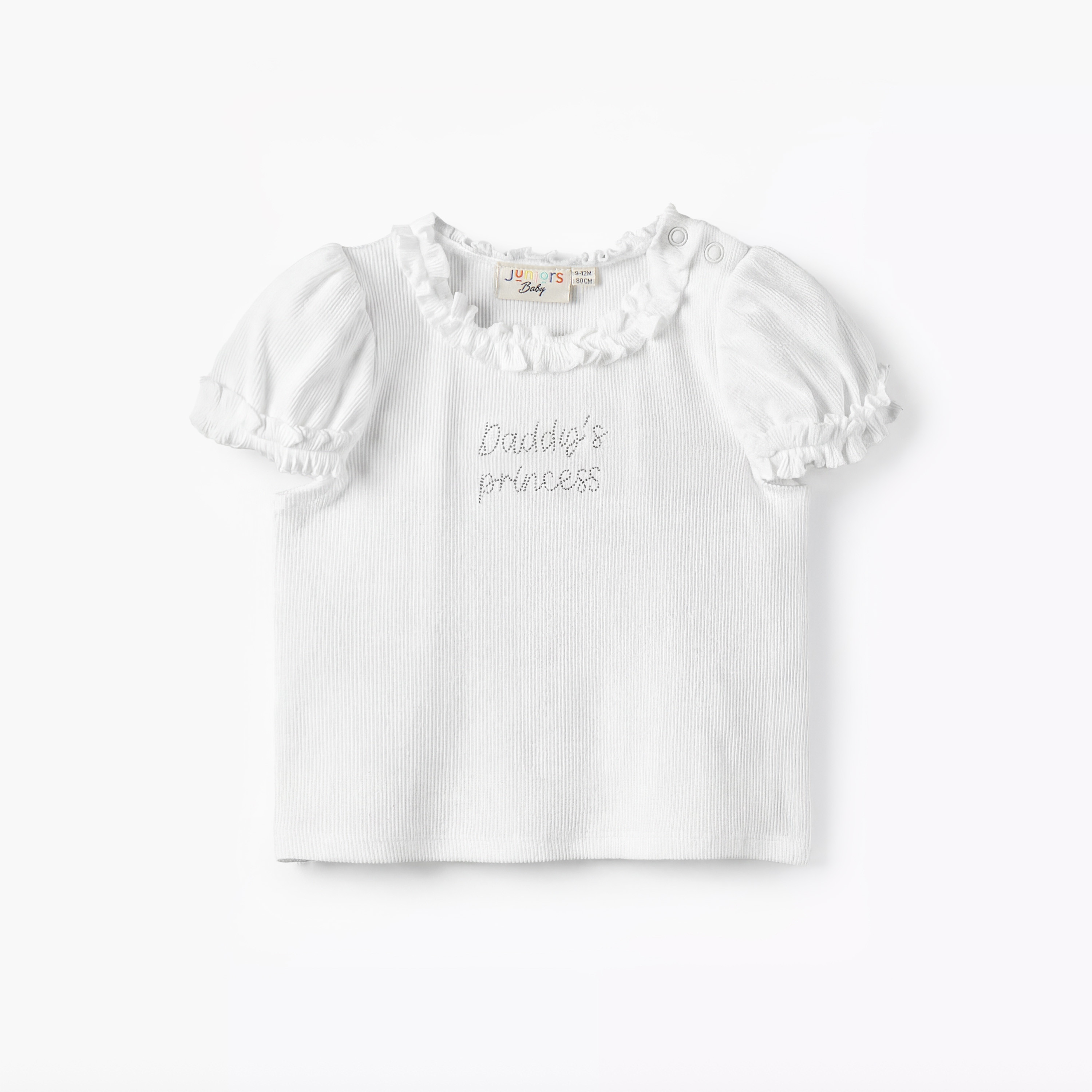 طقم بلوزة بياقة كشكش وأكمام قصيرة وتنورة بتصميم مزين من جونيورز-baby-girls-clothing-setsandcoords-image-3