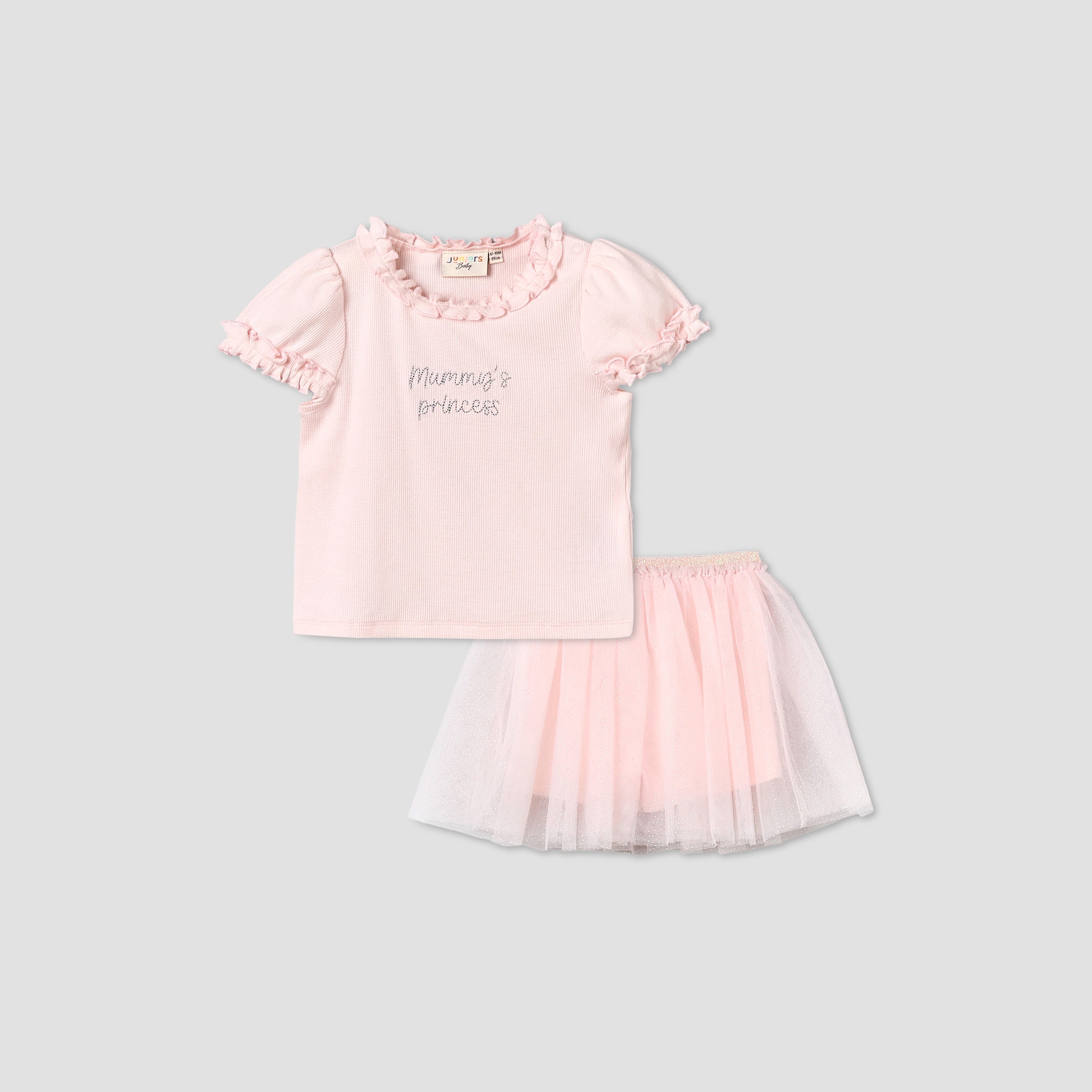 Juniors Round Neck Short Sleeves Ruffled Top and Skirt Set-baby-girls-clothing-setsandcoords-image-2