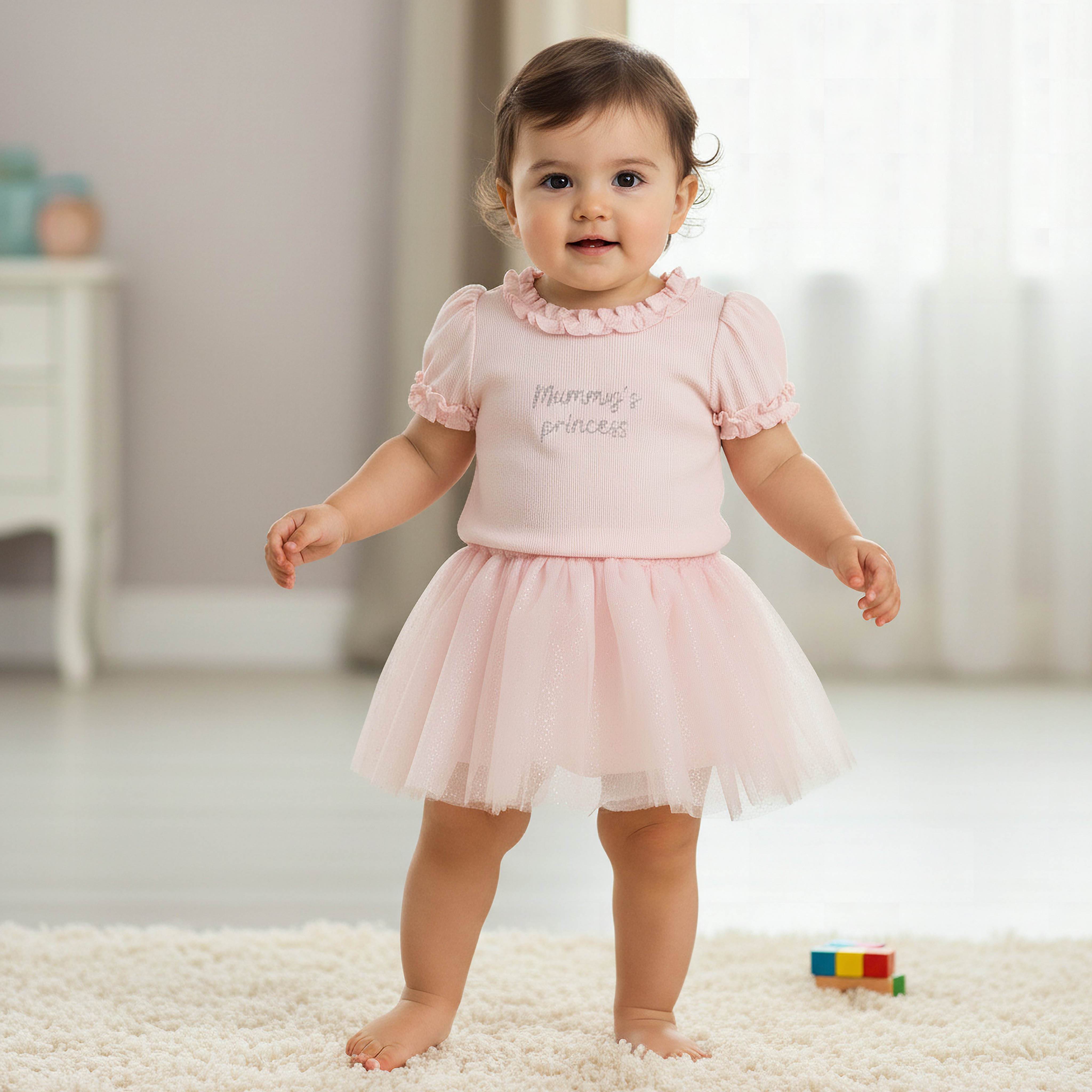 Juniors Round Neck Short Sleeves Ruffled Top and Skirt Set-baby-girls-clothing-setsandcoords-image-1