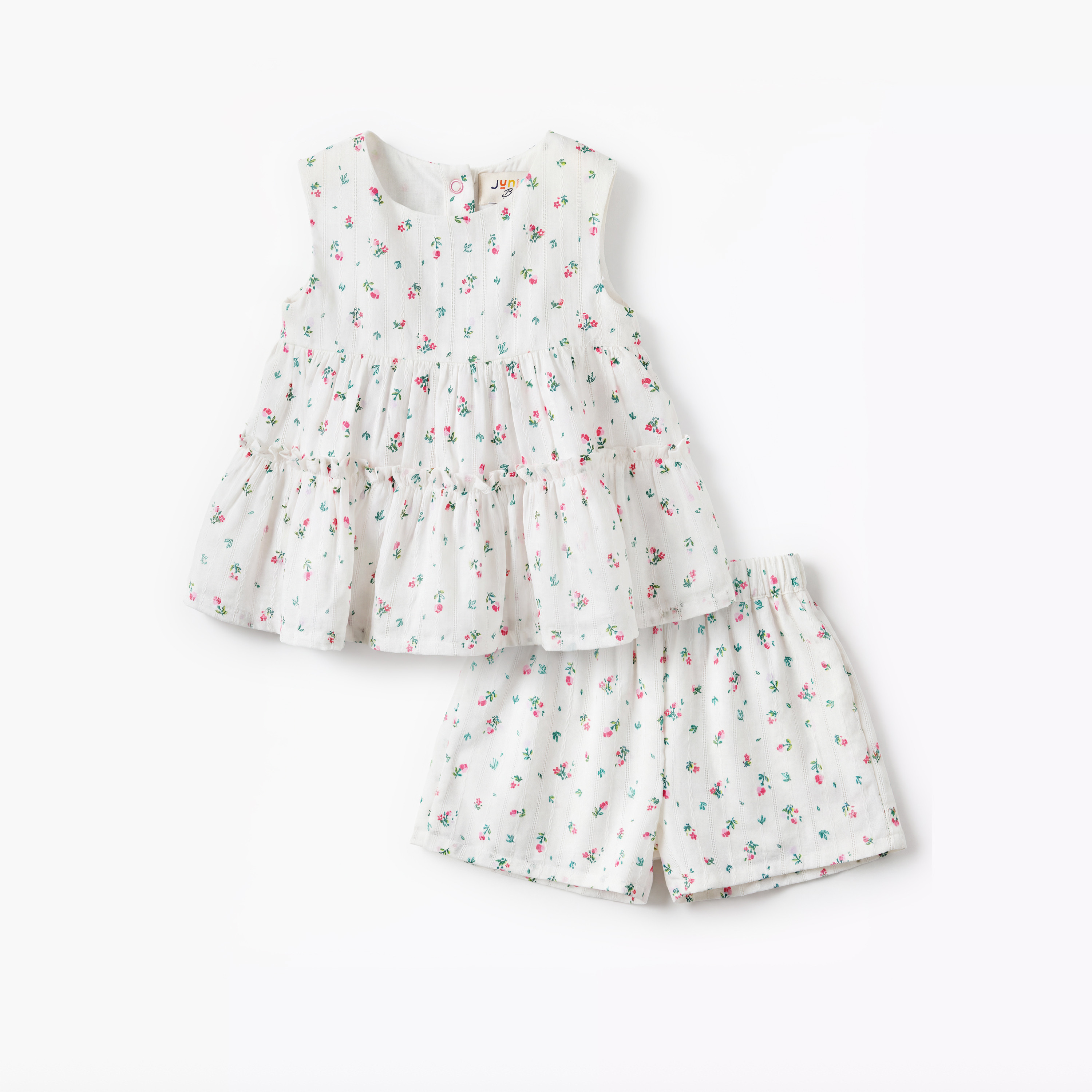 Juniors Round Neck Sleeveless Top and Shorts Set with Floral Print-baby-girls-clothing-setsandcoords-image-2