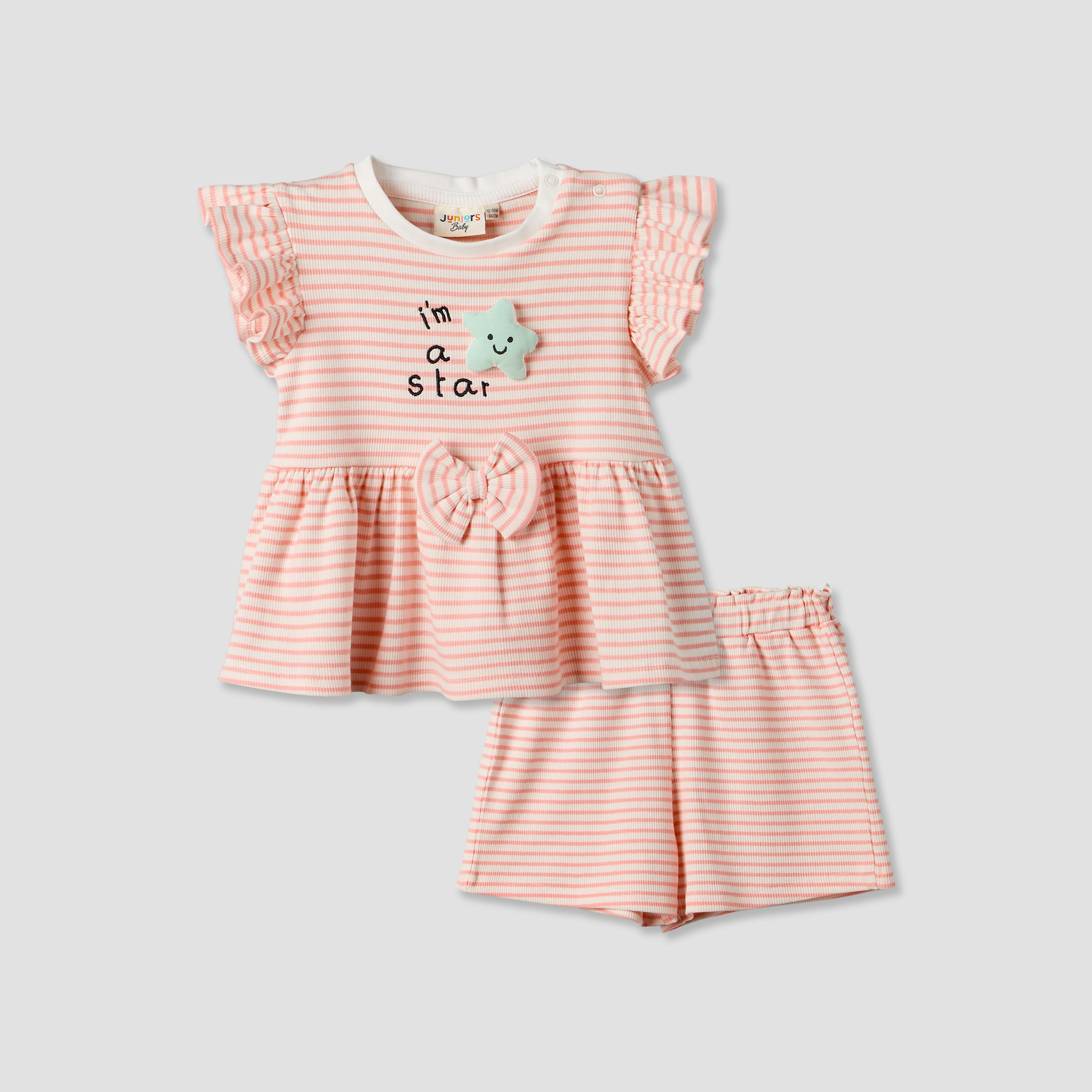 Juniors Round Neck Sleeveless Peplum Top and Shorts Set with Stripes-baby-girls-clothing-setsandcoords-image-2