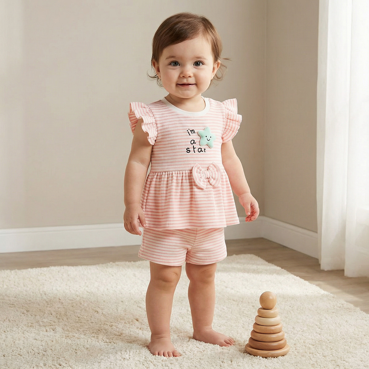 Juniors Round Neck Sleeveless Peplum Top and Shorts Set with Stripes-baby-girls-clothing-setsandcoords-image-1