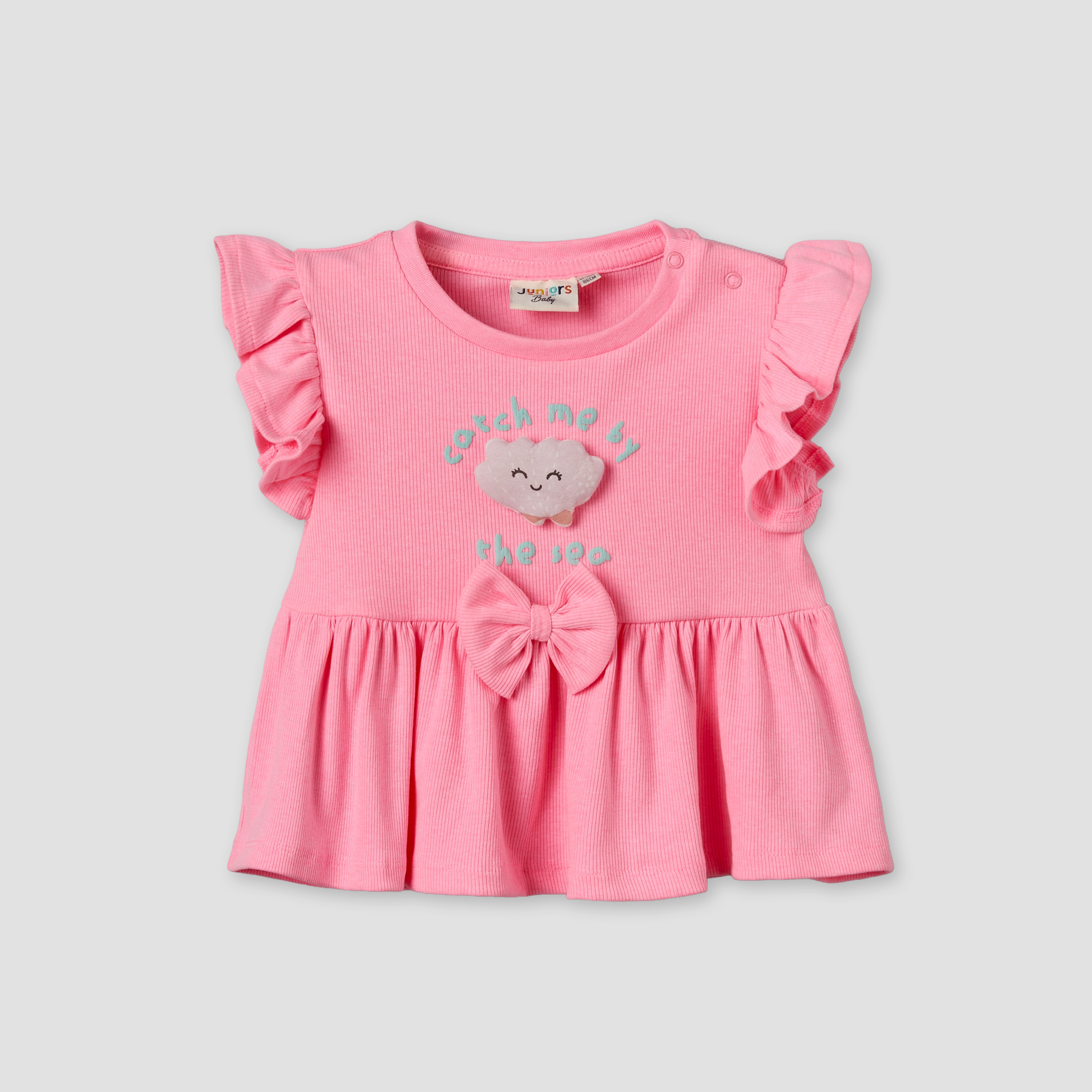 Juniors Round Neck Short Sleeves Top and Shorts Set with Bow Accent-baby-girls-clothing-setsandcoords-image-3