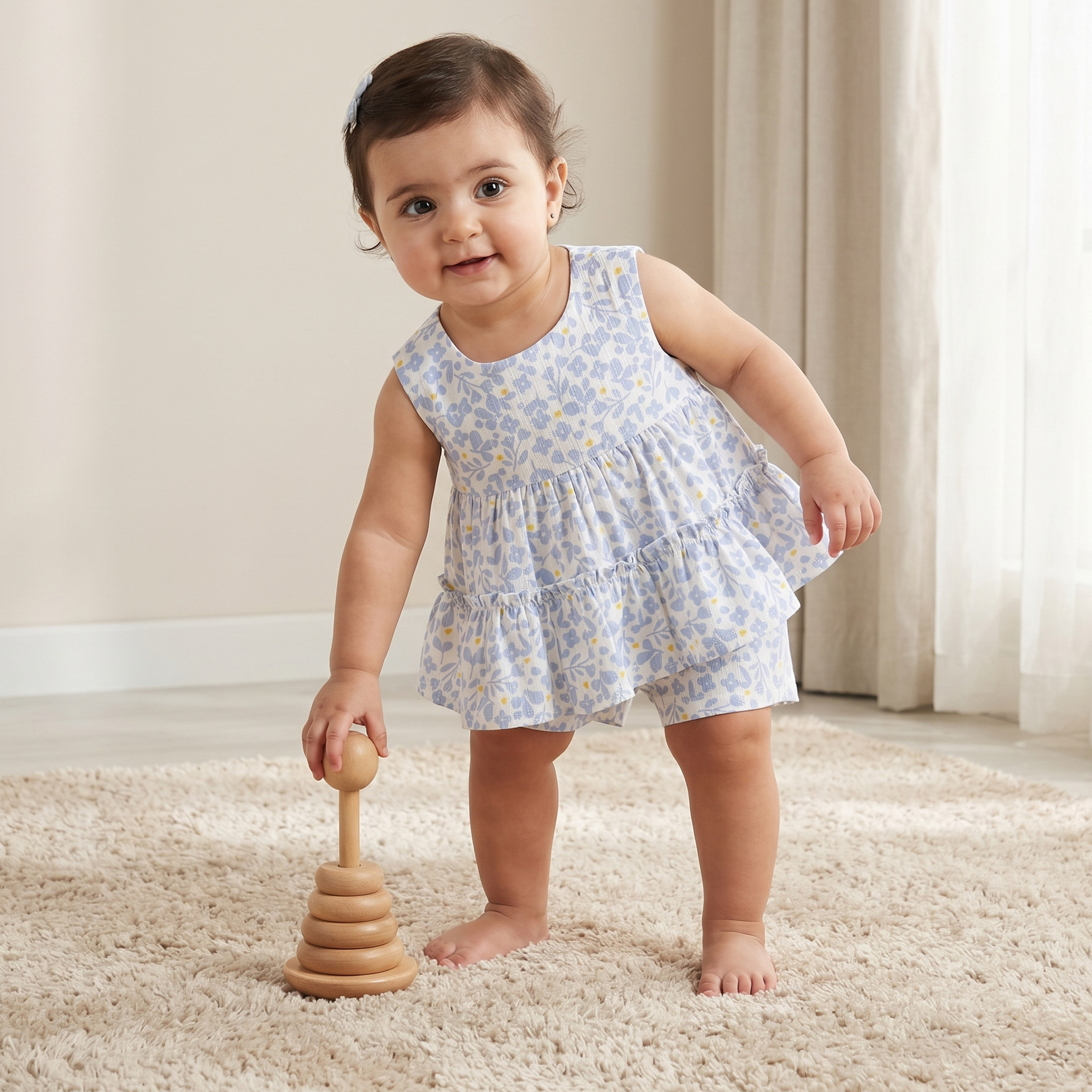 Juniors Round Neck Sleeveless Top and Shorts Set with Floral Print-baby-girls-clothing-setsandcoords-image-1