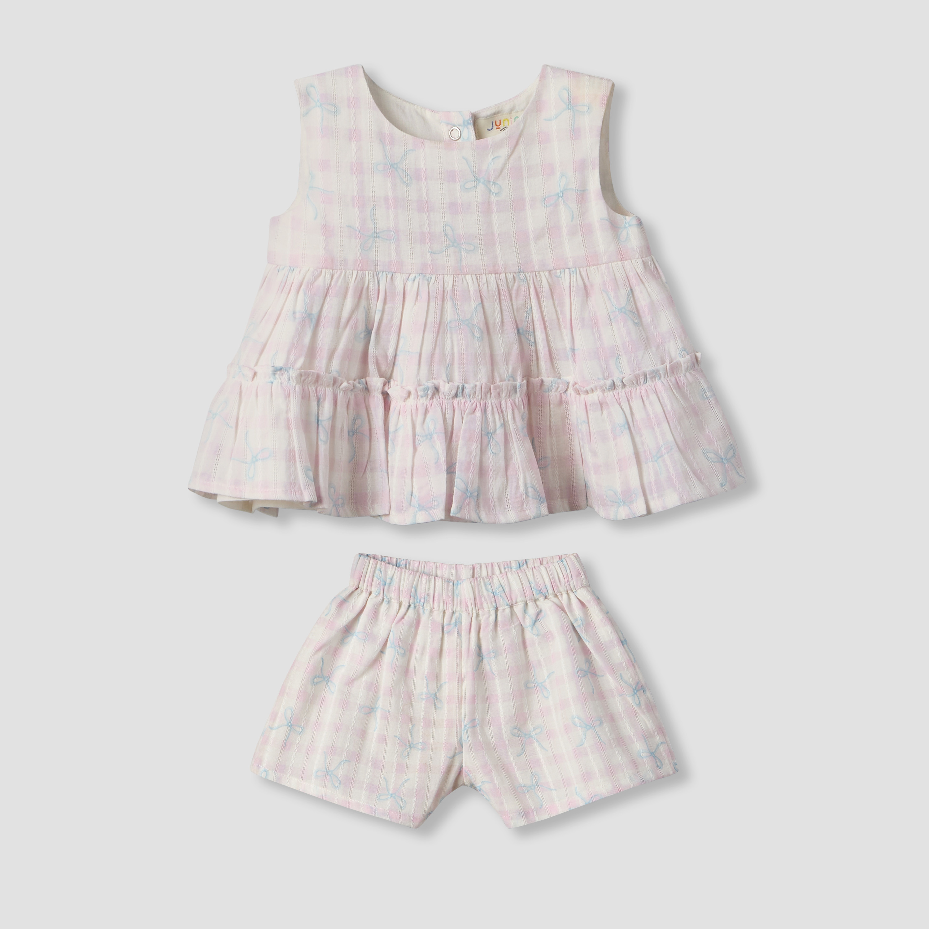 Juniors Round Neck Sleeveless Top and Shorts Set with Bow Print-baby-girls-clothing-setsandcoords-image-2
