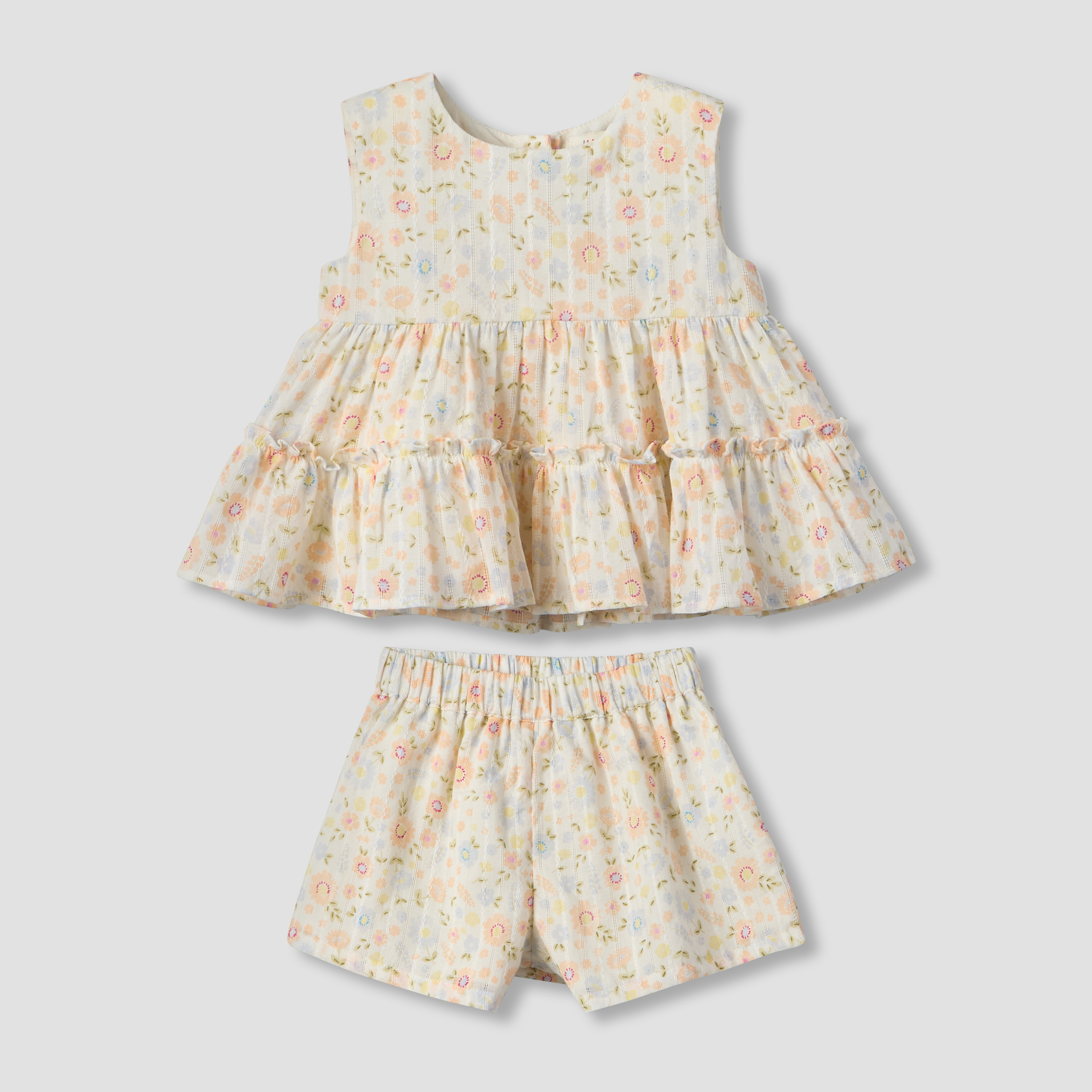 Juniors Round Neck Sleeveless Top and Shorts Set with Floral Print-baby-girls-clothing-setsandcoords-image-2
