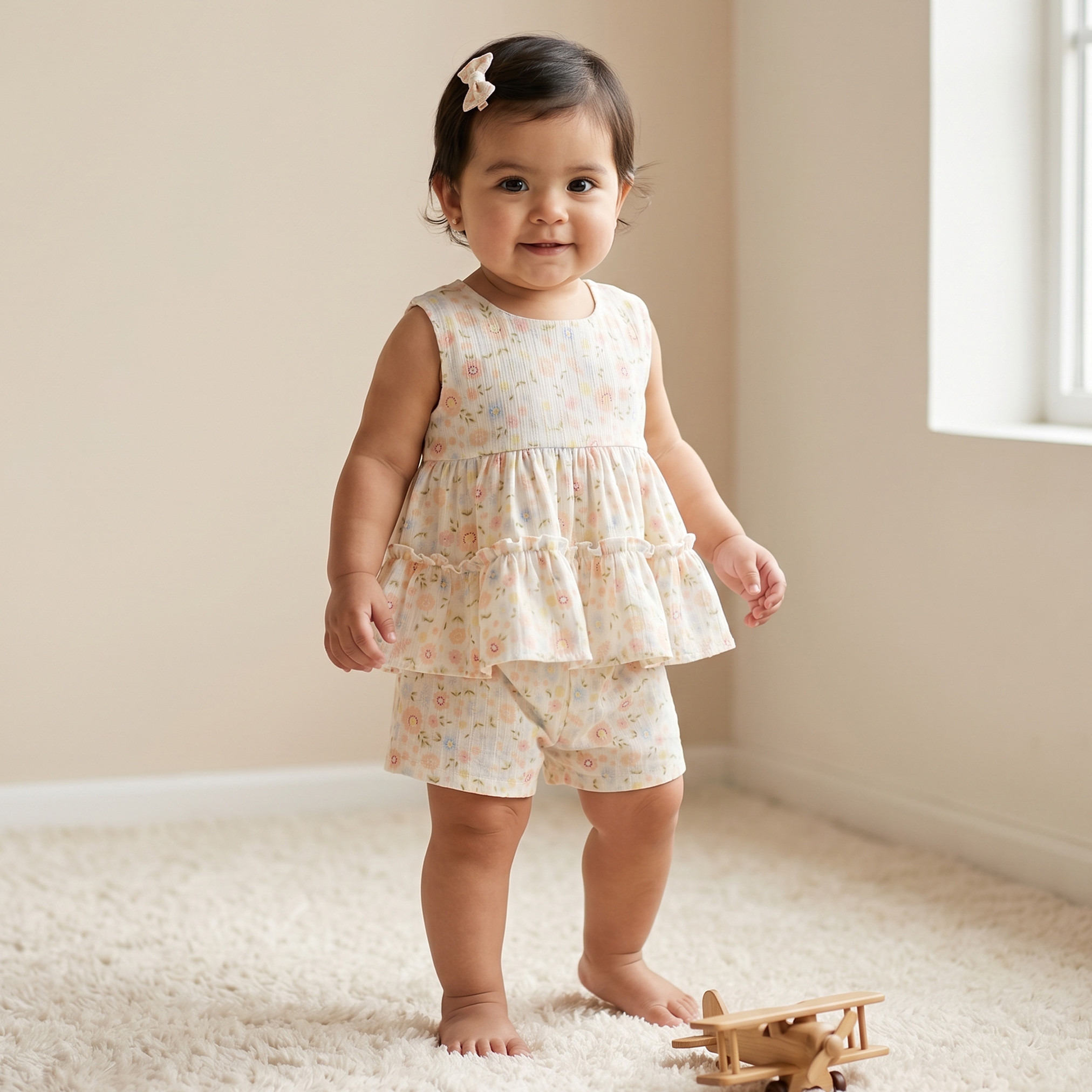 Juniors Round Neck Sleeveless Top and Shorts Set with Floral Print-baby-girls-clothing-setsandcoords-image-1