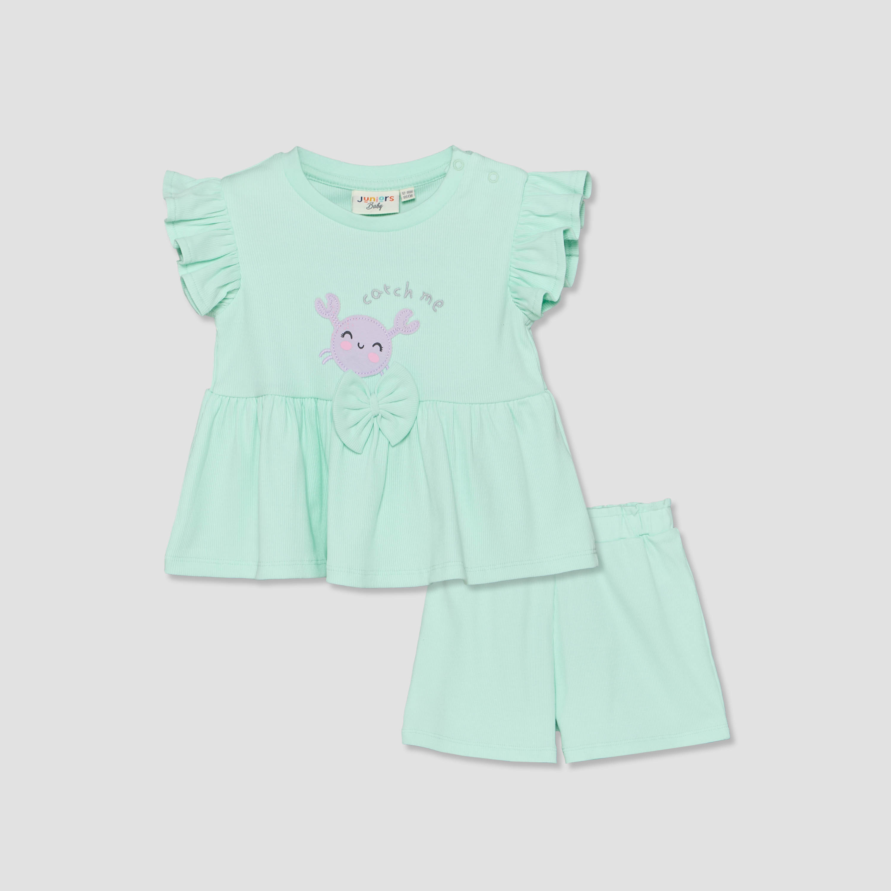 Juniors Crew Neck Short Sleeves Top and Shorts Set with Crab Applique-baby-girls-clothing-setsandcoords-image-2