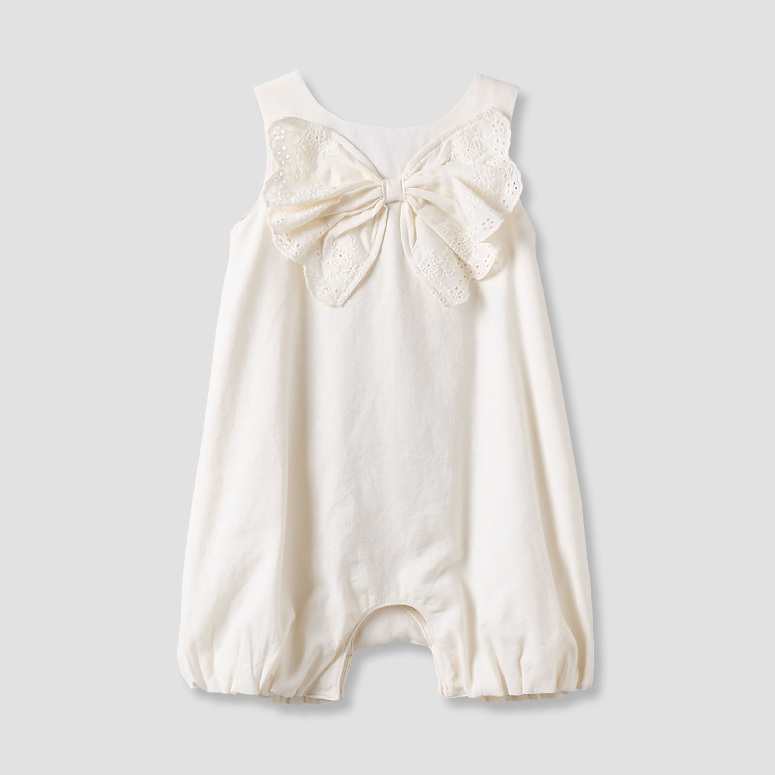 Juniors Round Neck Sleeveless Romper with Embroidered Bow Accent-baby-girls-clothing-rompers-image-1