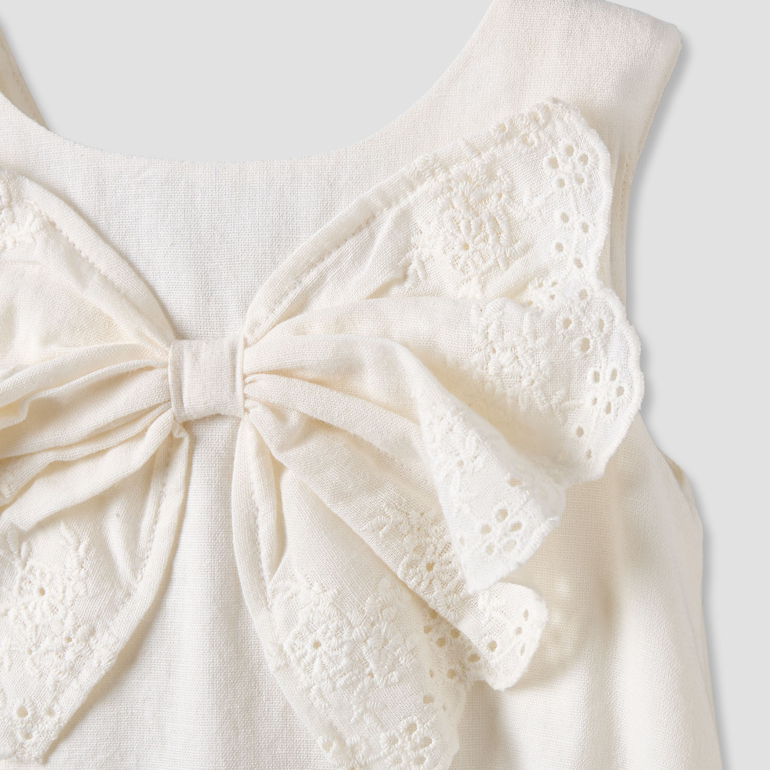 Juniors Round Neck Sleeveless Romper with Embroidered Bow Accent-baby-girls-clothing-rompers-image-3