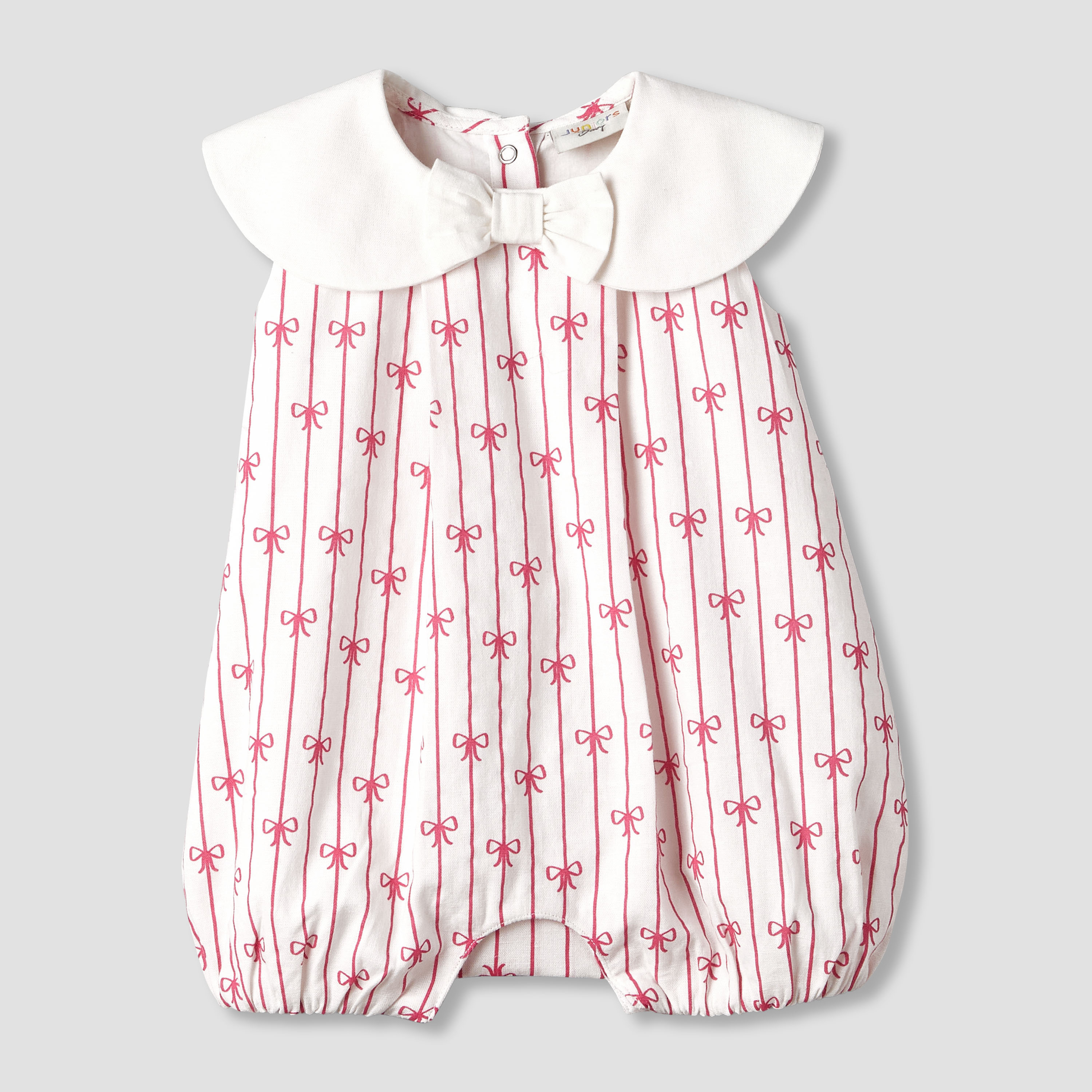 Juniors Peter Pan Collar Sleeveless Romper with Bow Print-baby-girls-clothing-rompers-image-1