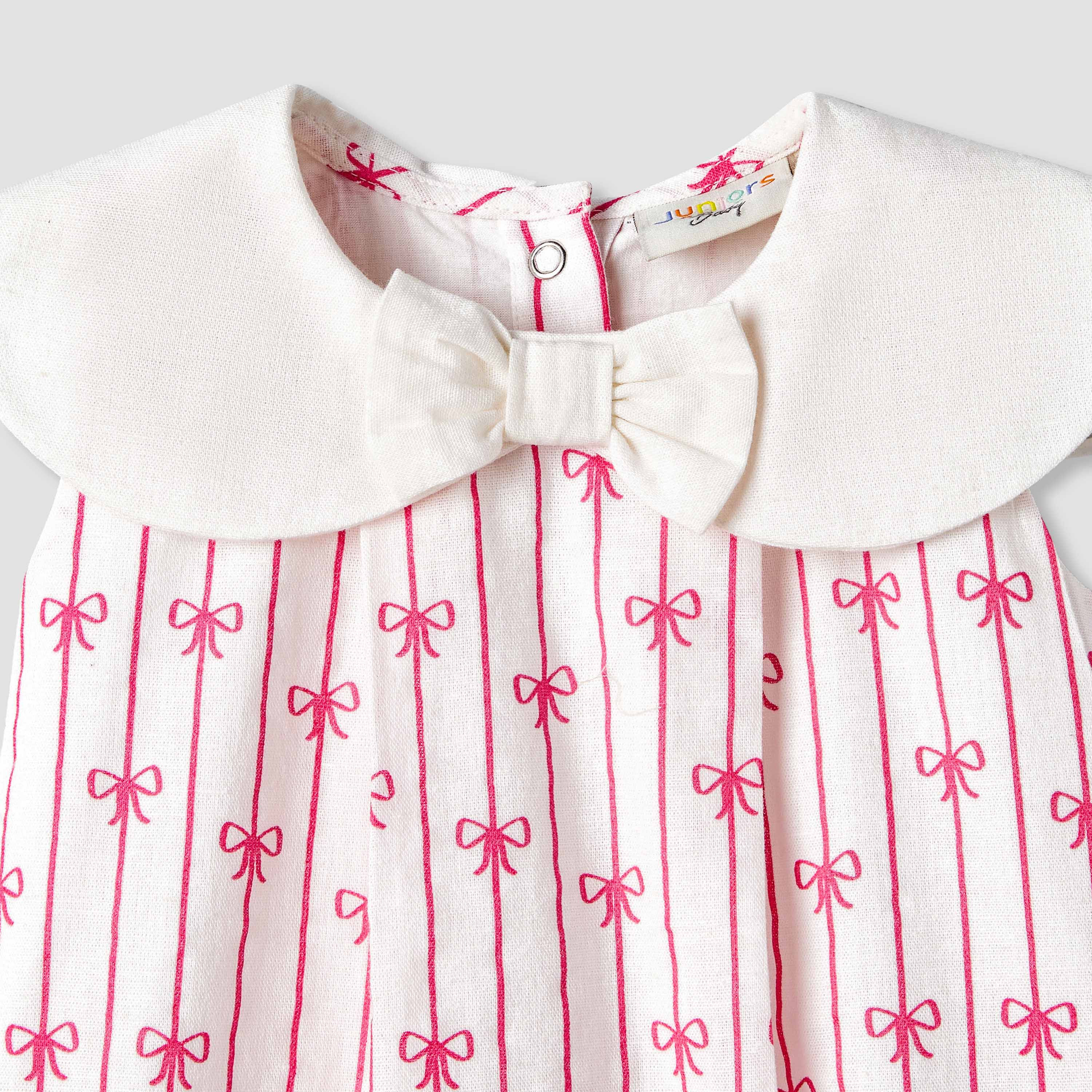 Juniors Peter Pan Collar Sleeveless Romper with Bow Print-baby-girls-clothing-rompers-image-3