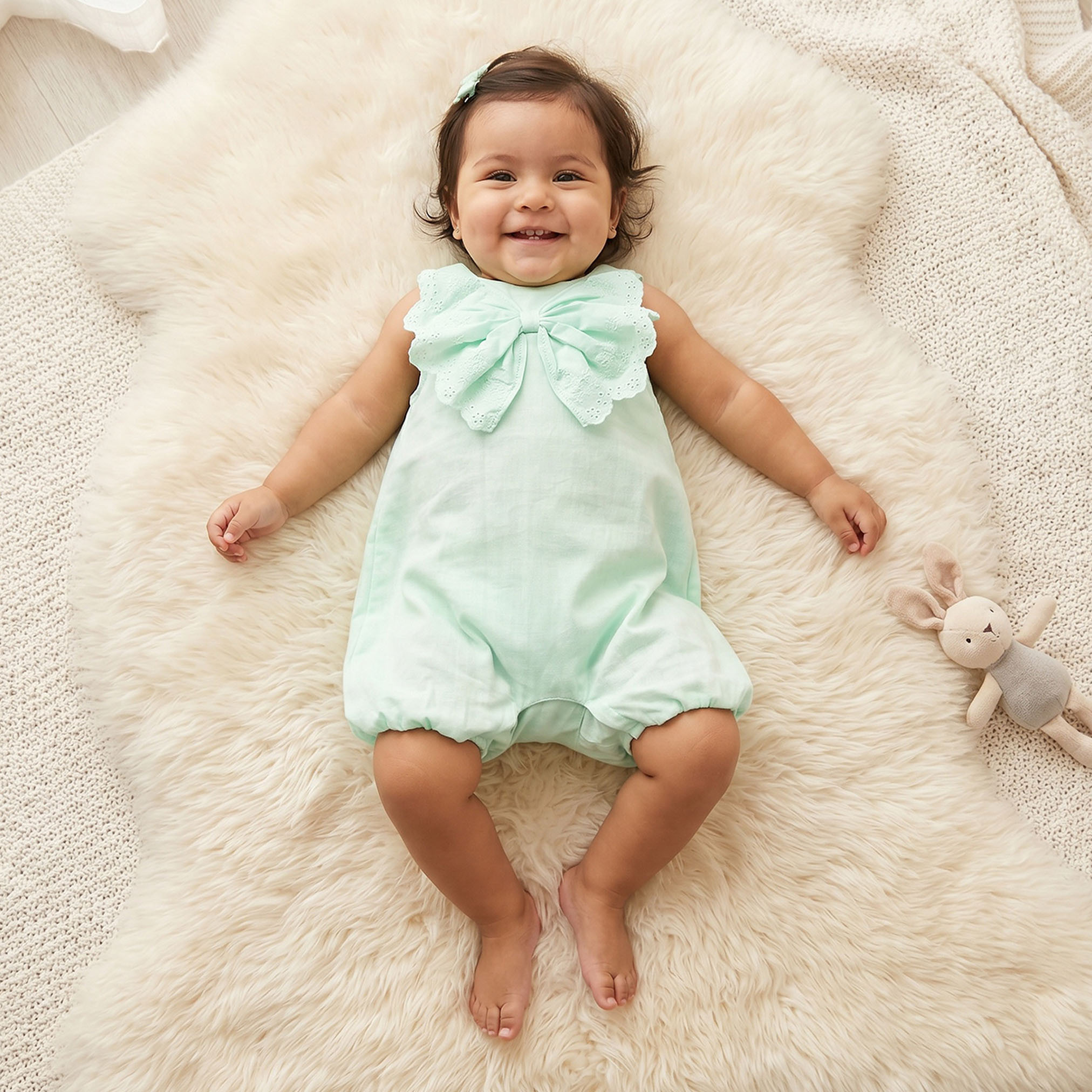 Juniors Round Neck Sleeveless Romper with Embroidered Bow-baby-girls-clothing-rompers-image-1