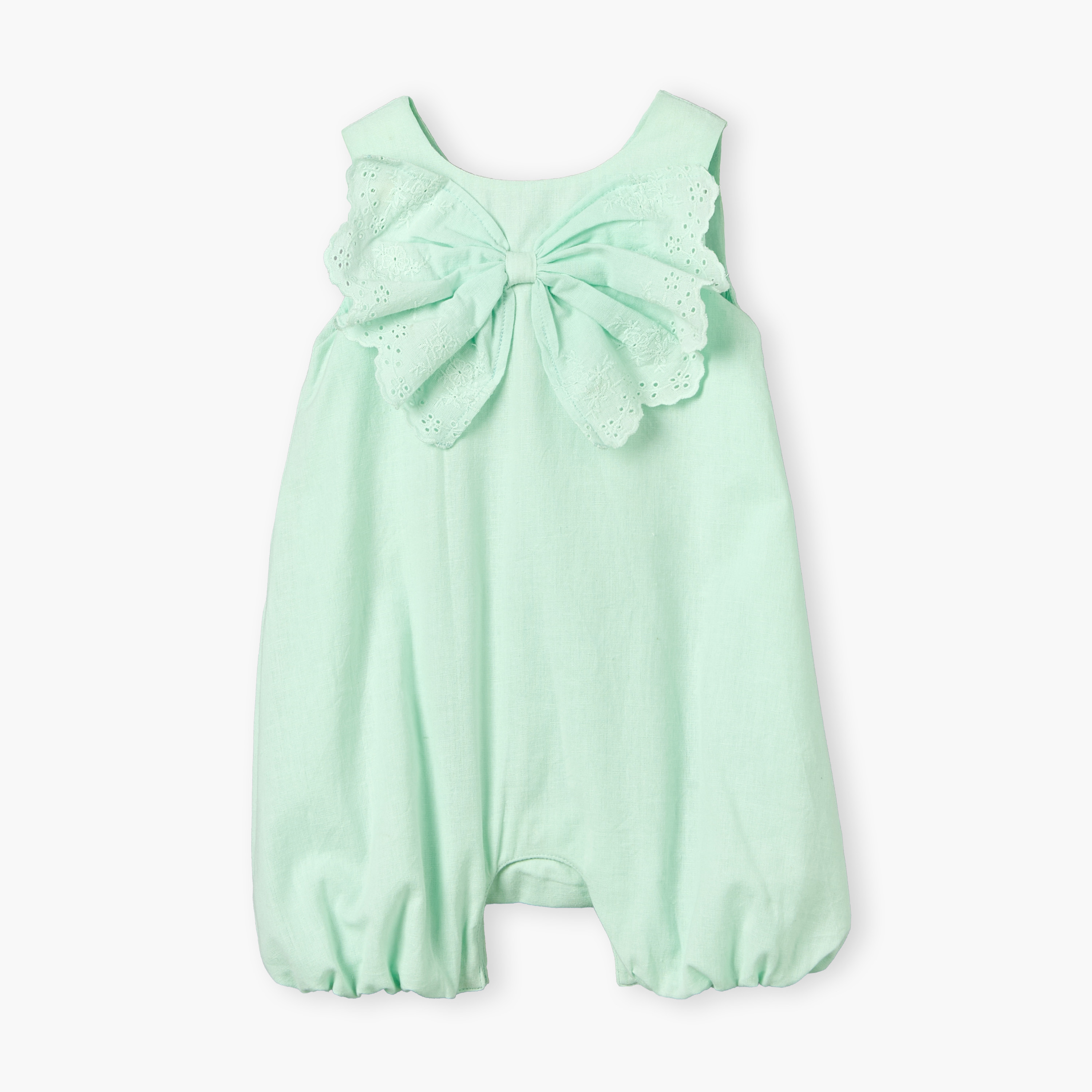 Juniors Round Neck Sleeveless Romper with Embroidered Bow-baby-girls-clothing-rompers-image-2
