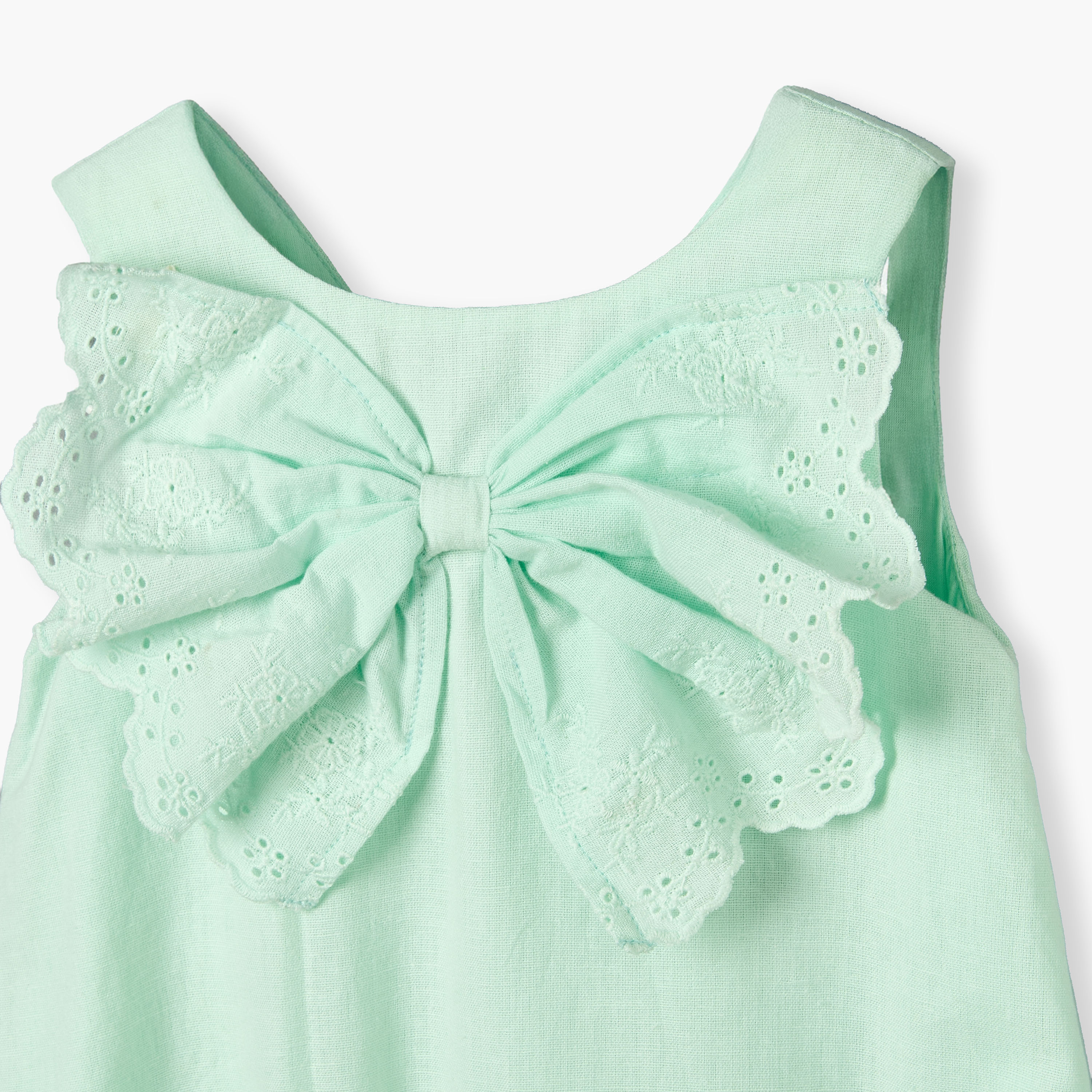 Juniors Round Neck Sleeveless Romper with Embroidered Bow-baby-girls-clothing-rompers-image-4