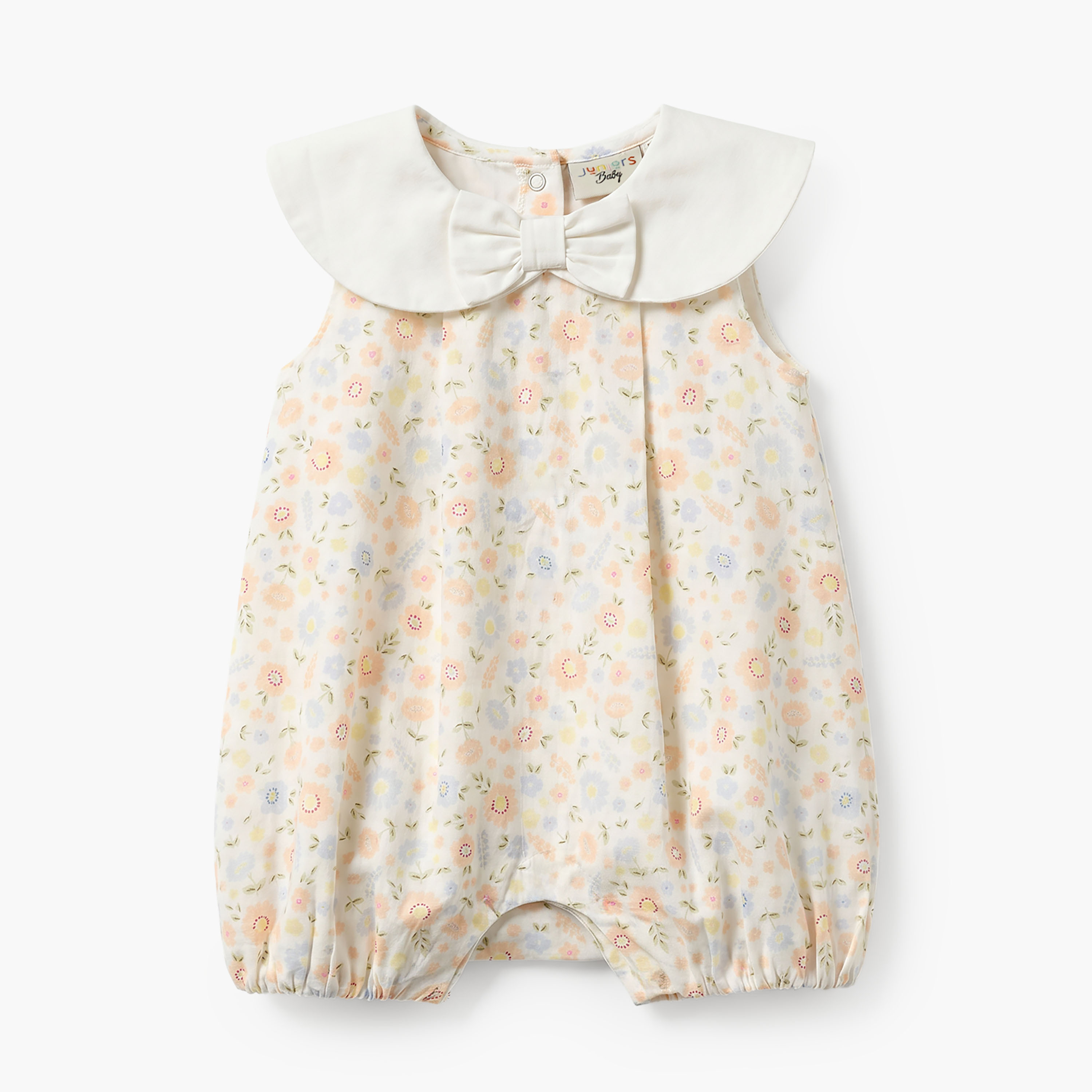 Juniors Round Neck Sleeveless Romper with Floral Print-baby-girls-clothing-rompers-image-1