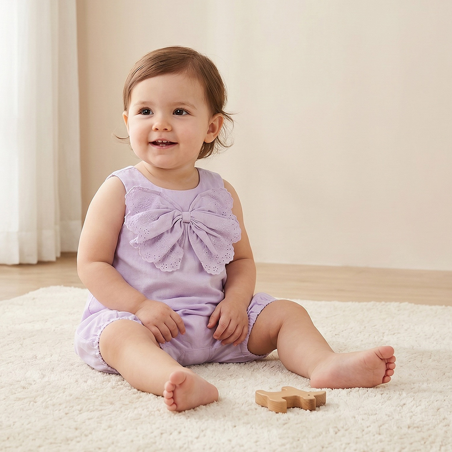 Juniors Round Neck Sleeveless Romper with Embroidered Bow-baby-girls-clothing-rompers-image-1