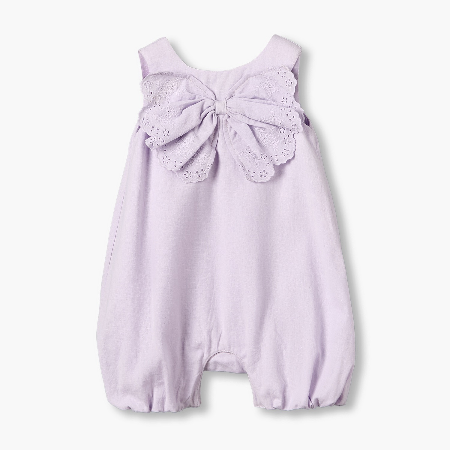 Juniors Round Neck Sleeveless Romper with Embroidered Bow-baby-girls-clothing-rompers-image-2