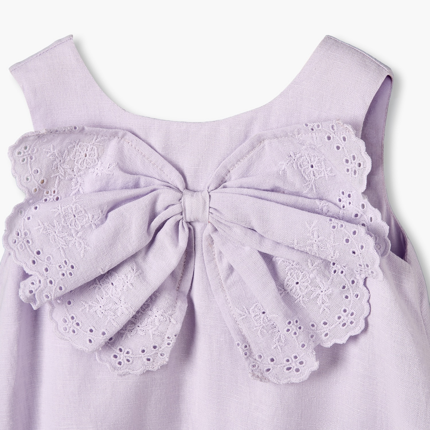 Juniors Round Neck Sleeveless Romper with Embroidered Bow-baby-girls-clothing-rompers-image-4