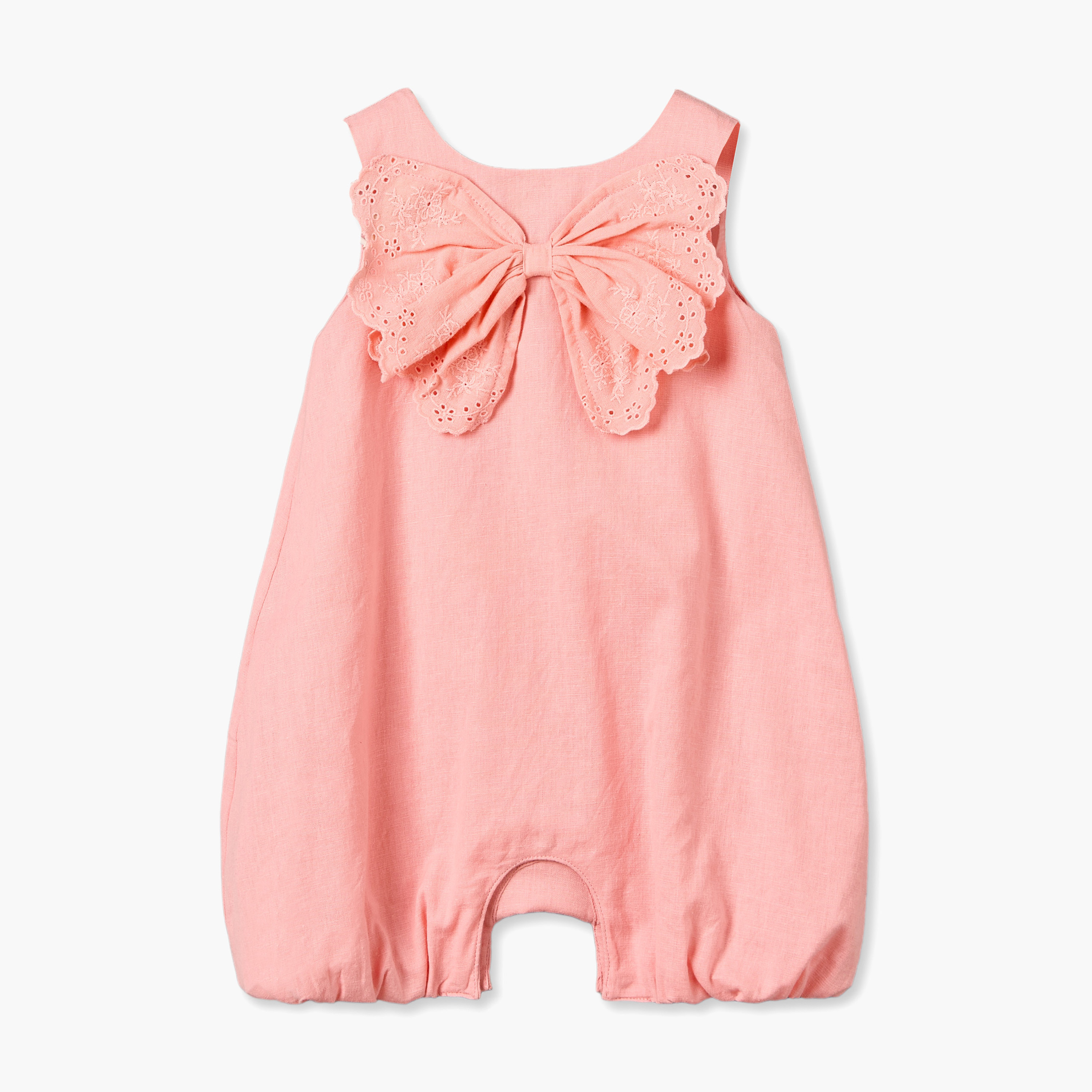 Juniors Crew Neck Sleeveless Romper with Embroidered Bow-baby-girls-clothing-rompers-image-2