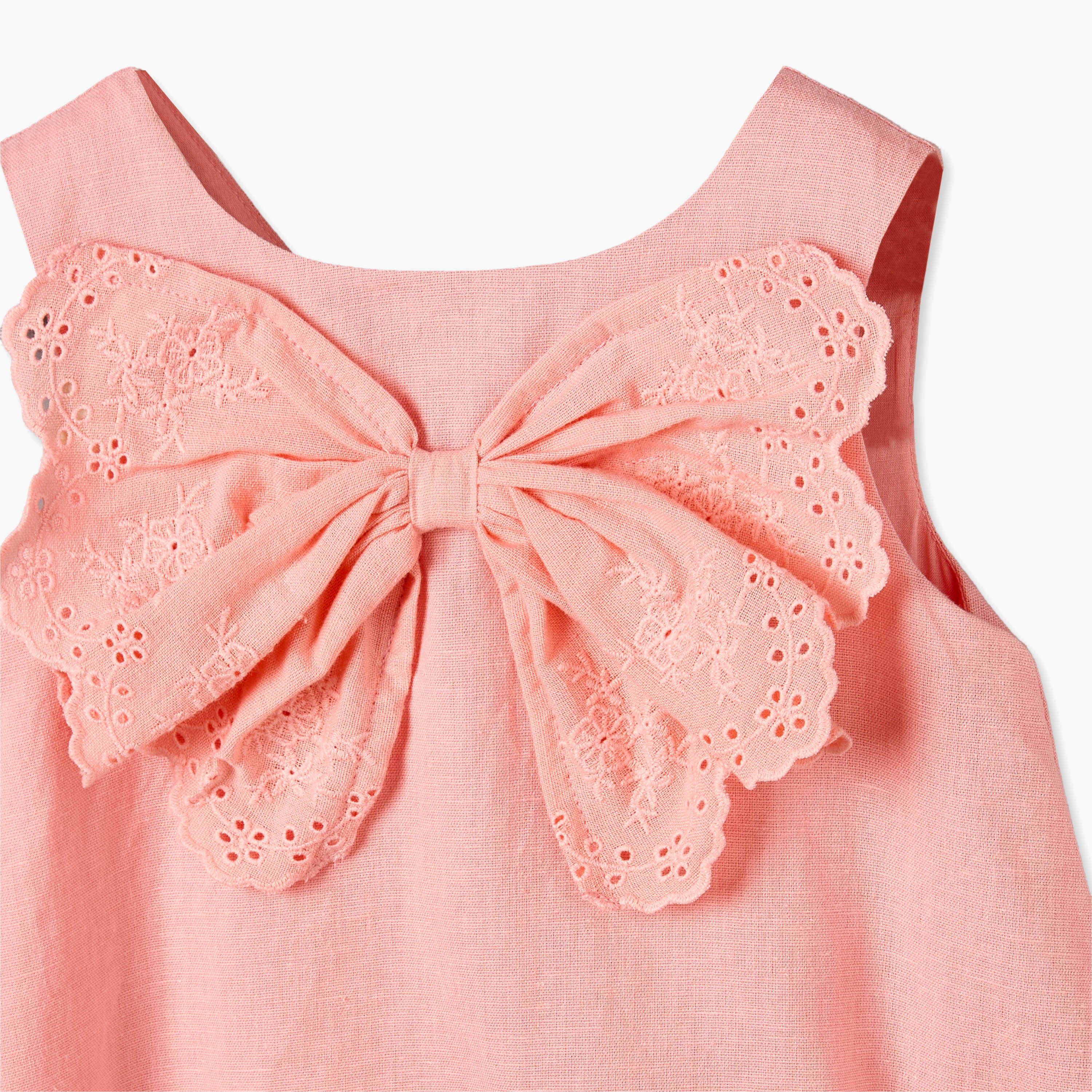 Juniors Crew Neck Sleeveless Romper with Embroidered Bow-baby-girls-clothing-rompers-image-4
