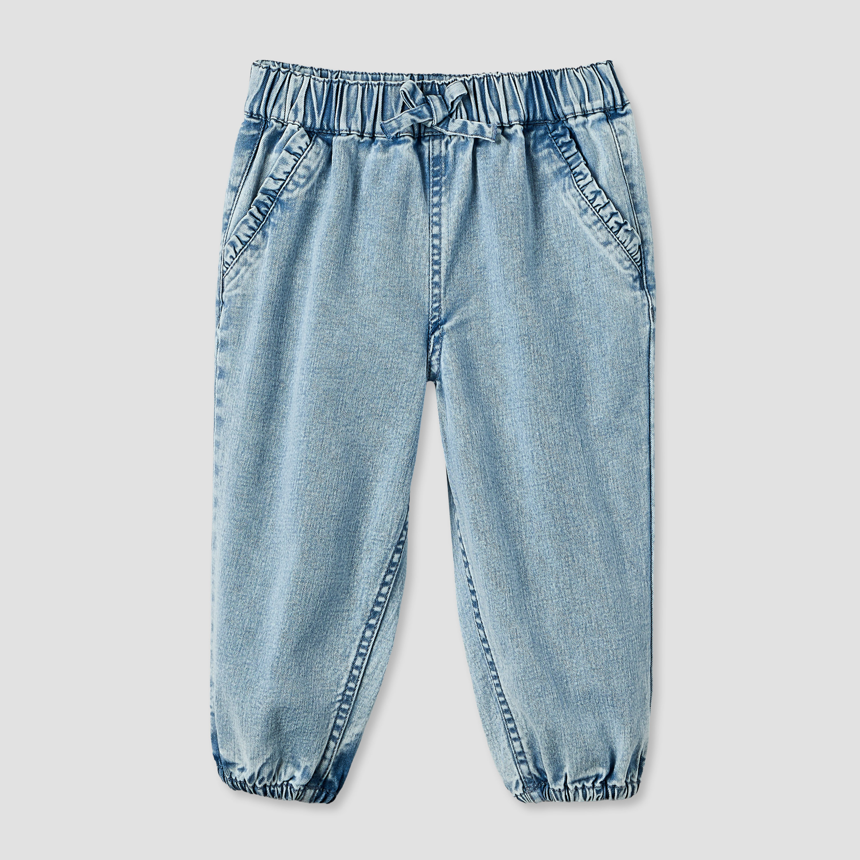 Juniors Elasticated Waist Denim Joggers with Bow Detail-baby-girls-clothing-bottoms-jeans-image-1