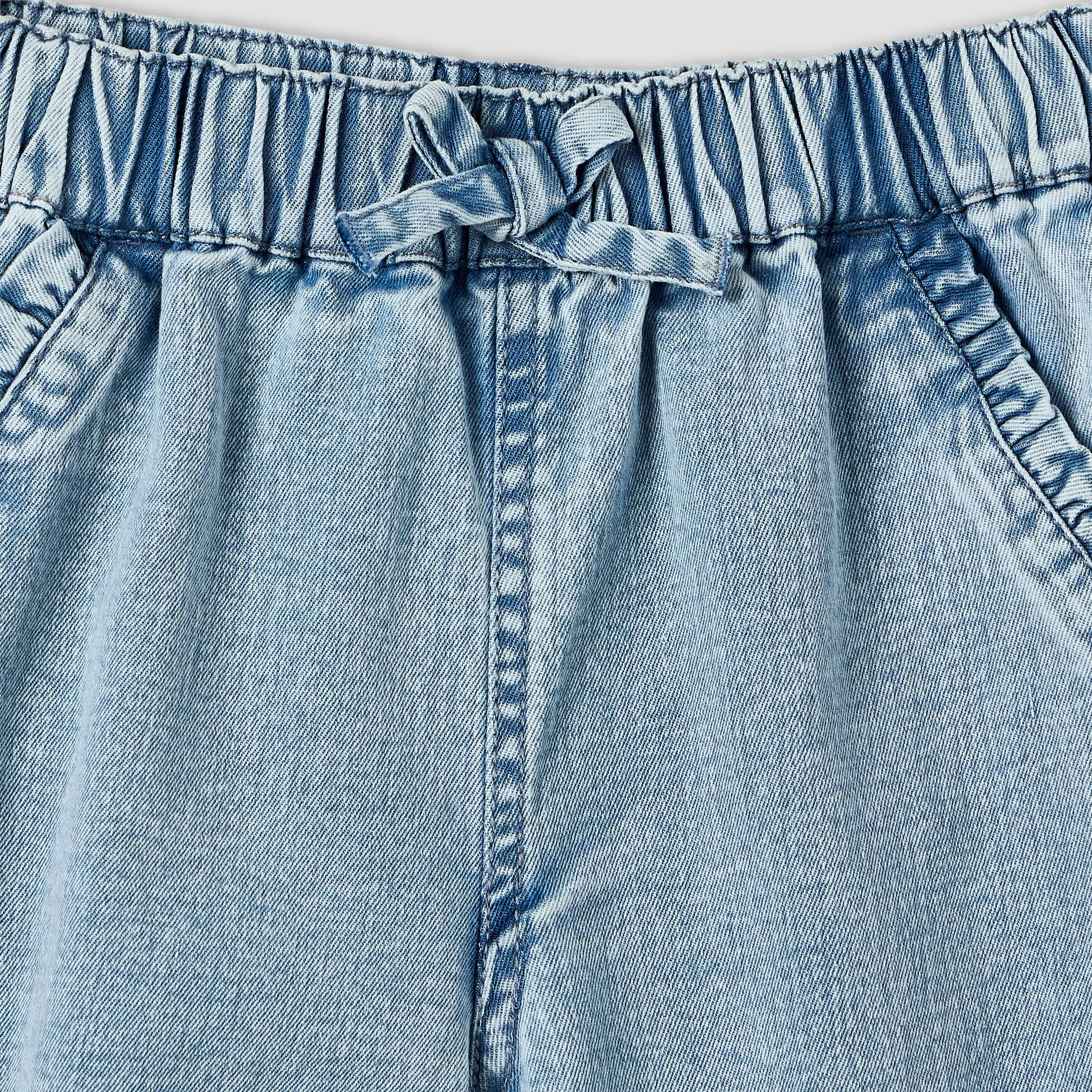 Juniors Elasticated Waist Denim Joggers with Bow Detail-baby-girls-clothing-bottoms-jeans-image-3