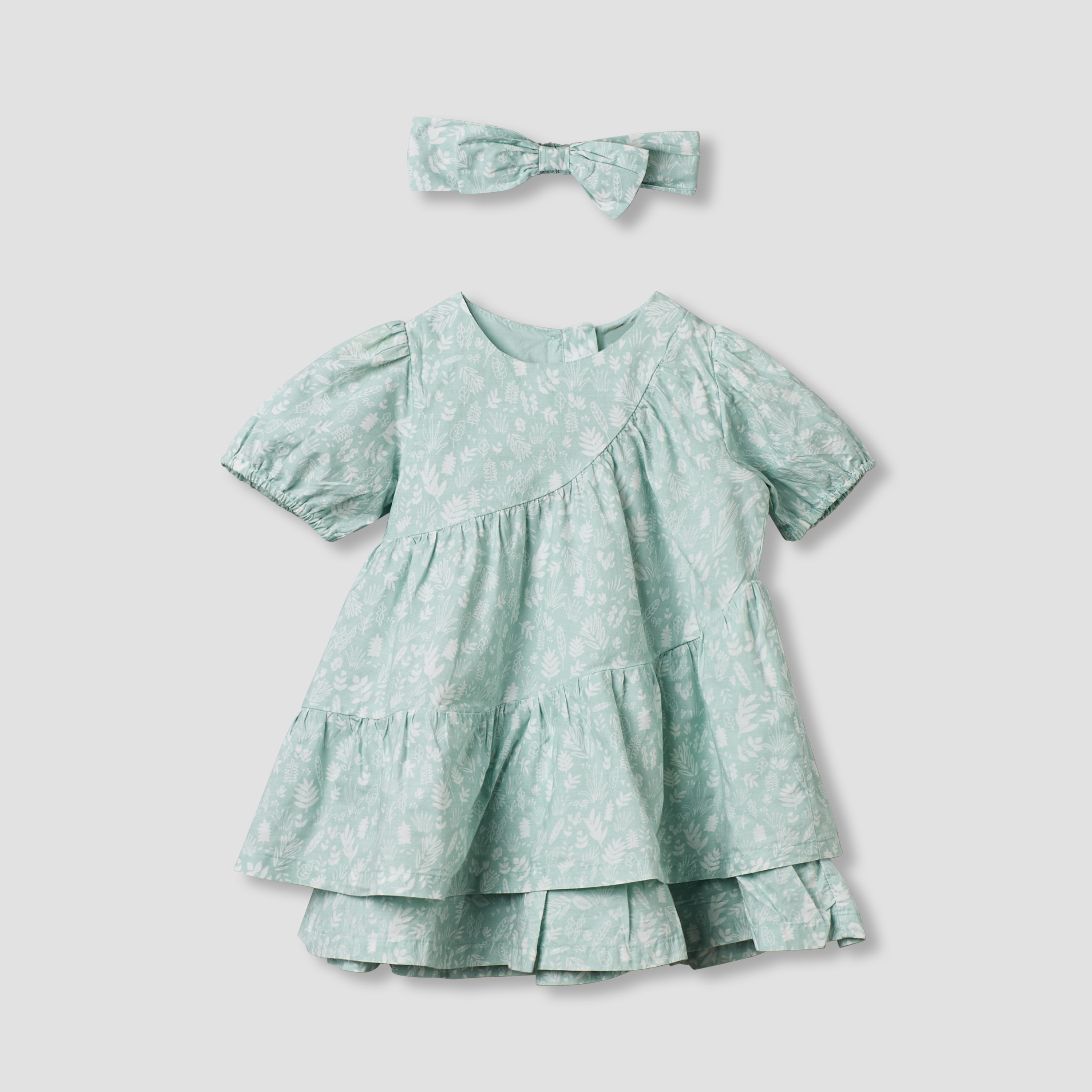 Juniors Round Neck Short Sleeves Tiered Dress with Headband-baby-girls-clothing-dressesandjumpsuits-image-2