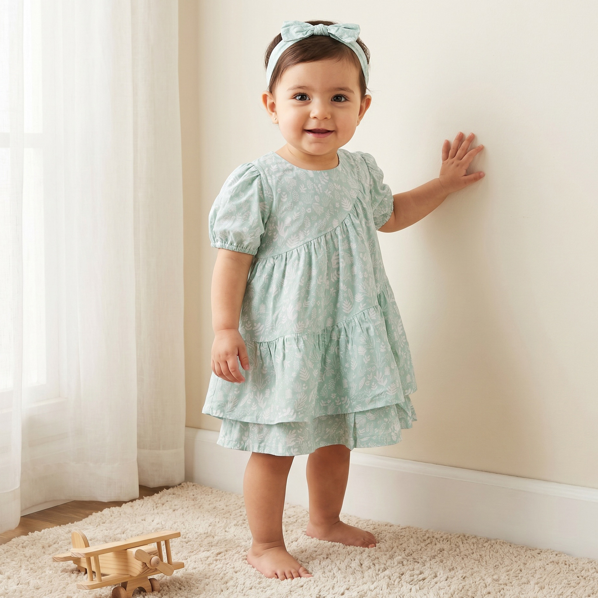 Juniors Round Neck Short Sleeves Tiered Dress with Headband-baby-girls-clothing-dressesandjumpsuits-image-1