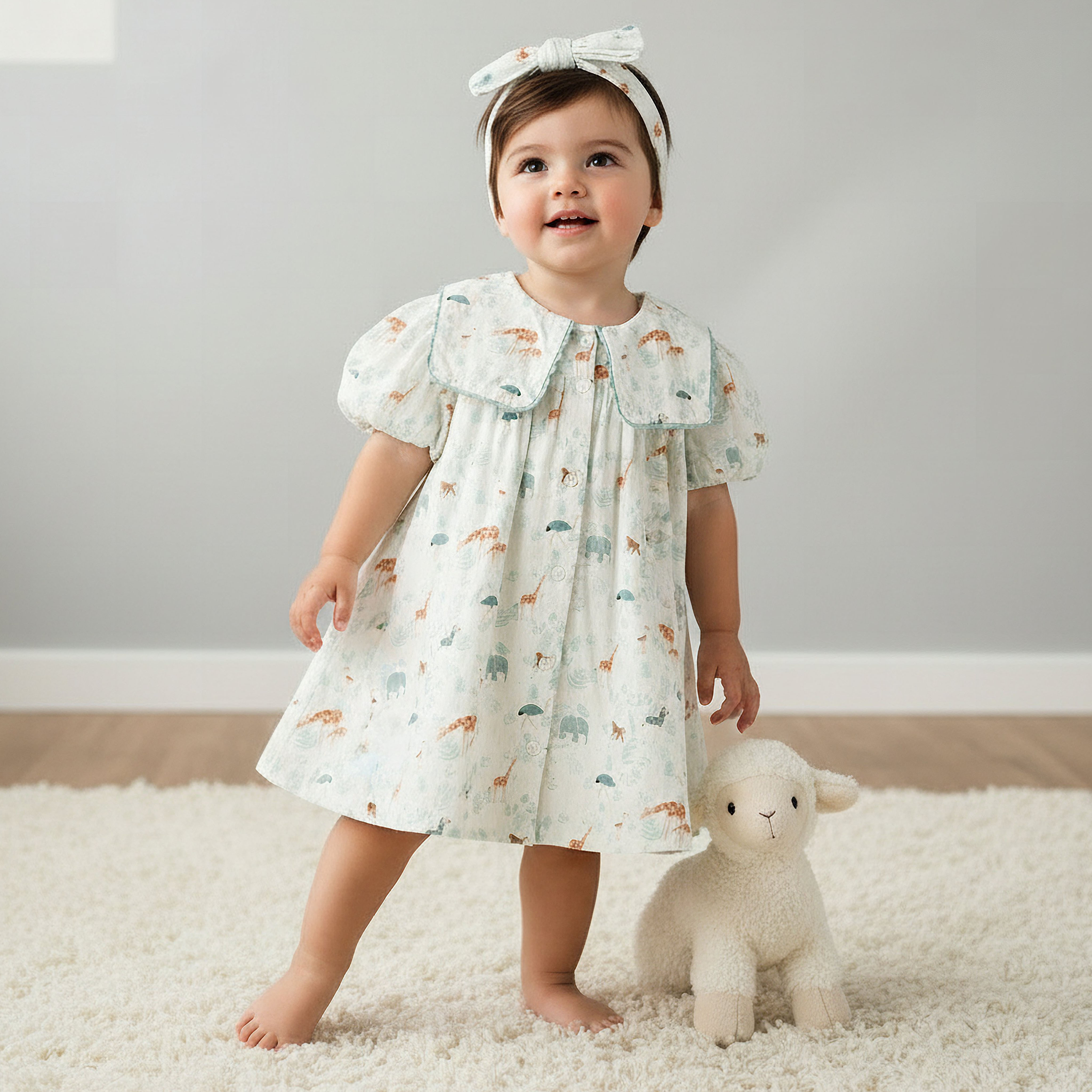 Juniors Sailor Collar Short Sleeve Dress with Bow Hairband-baby-girls-clothing-dressesandjumpsuits-image-1