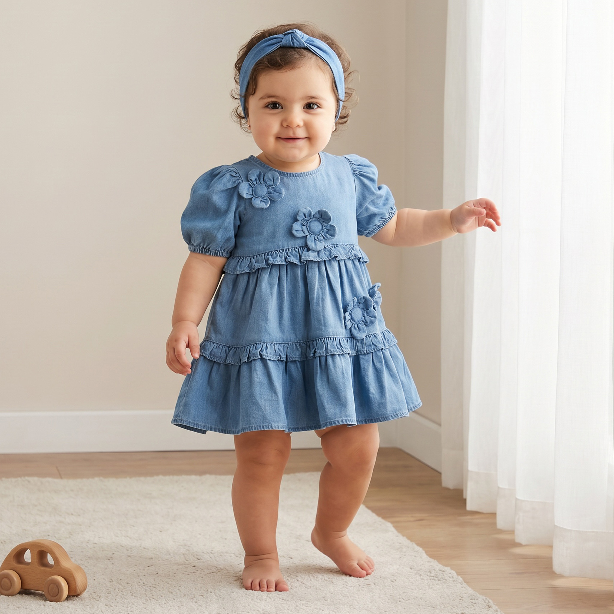 Juniors Round Neck Short Sleeves Tiered Dress with Headband-baby-girls-clothing-dressesandjumpsuits-image-2