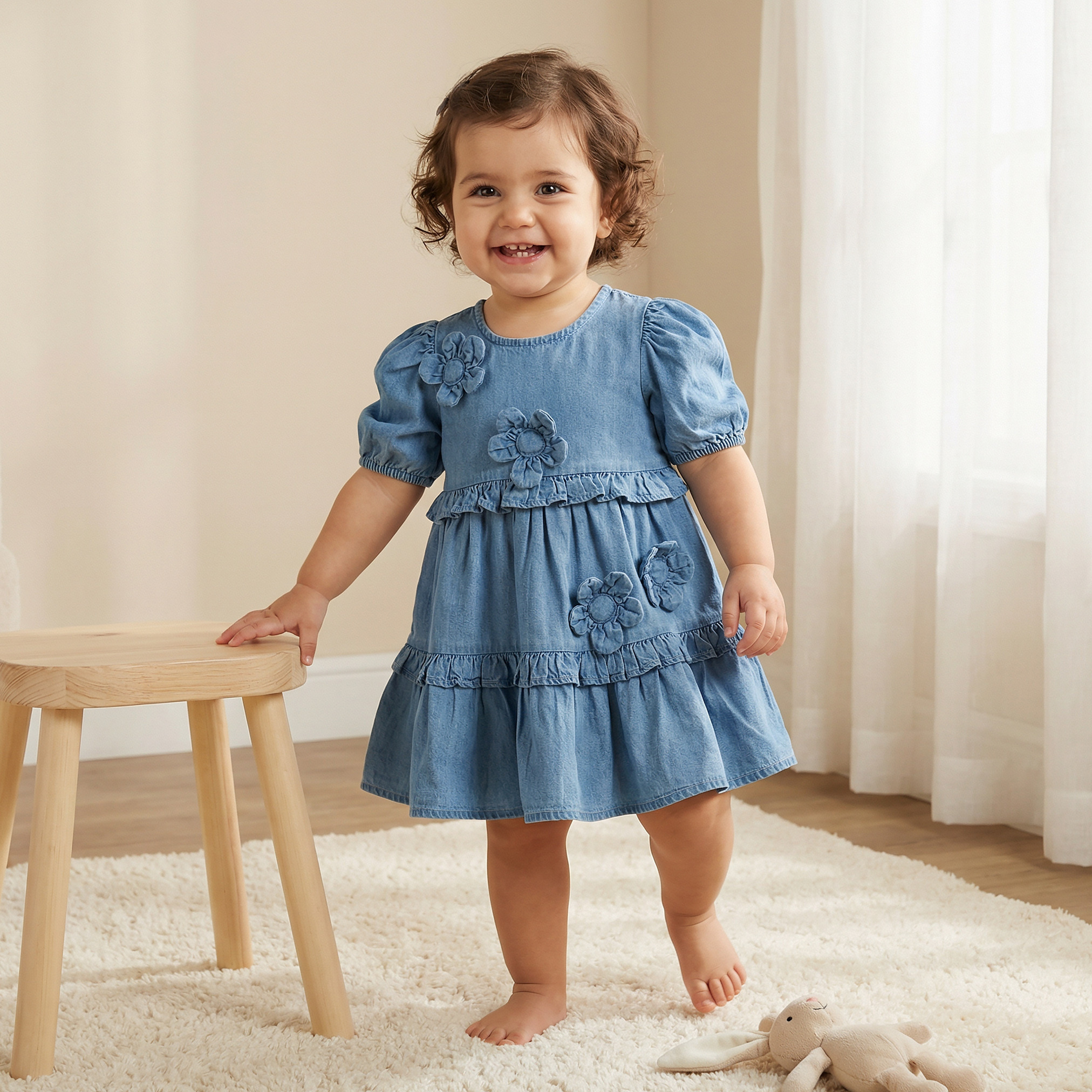 Juniors Round Neck Short Sleeves Tiered Dress with Headband-baby-girls-clothing-dressesandjumpsuits-image-1