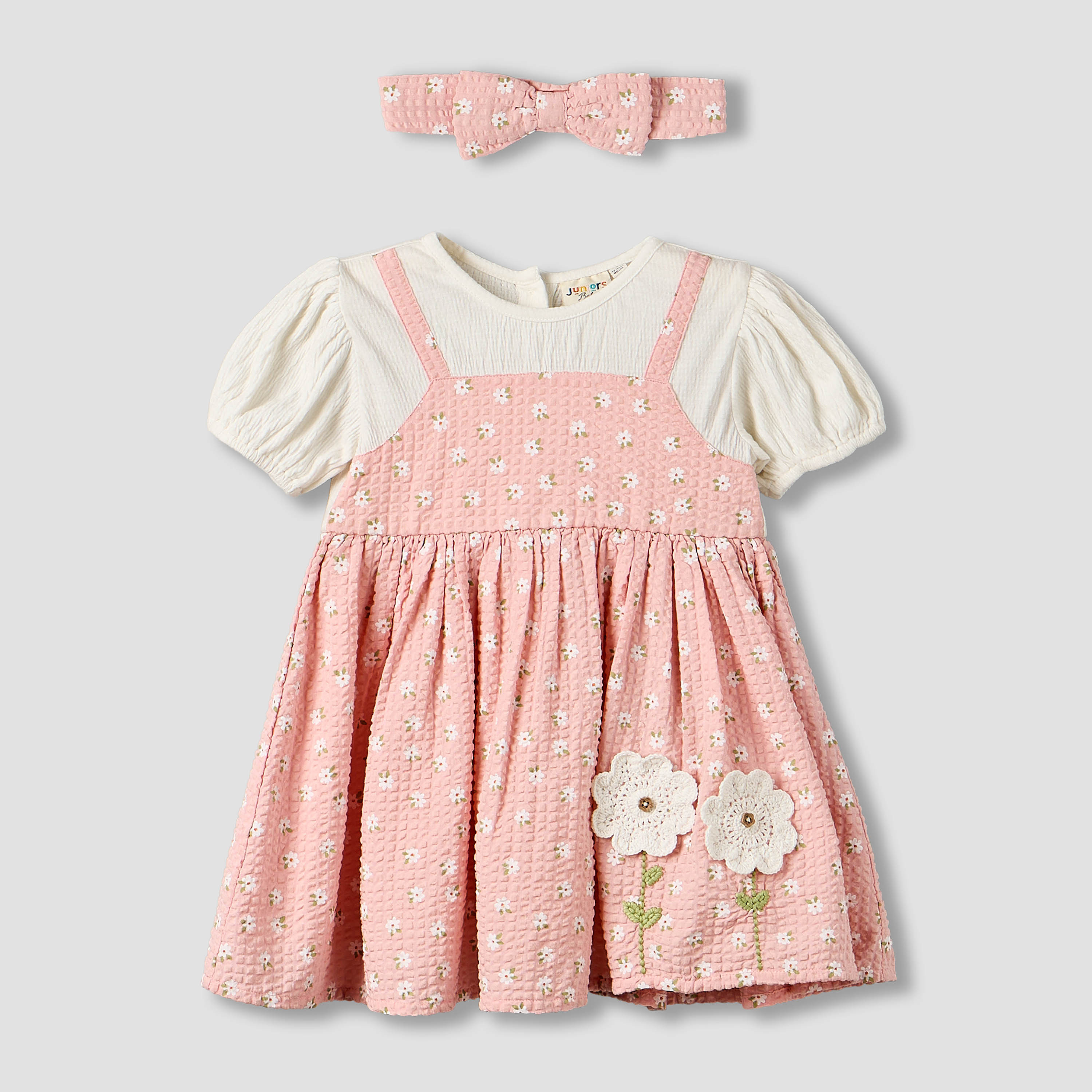 Juniors Round Neck Short Sleeve Knee Length Dress with Hairband-baby-girls-clothing-dressesandjumpsuits-image-1