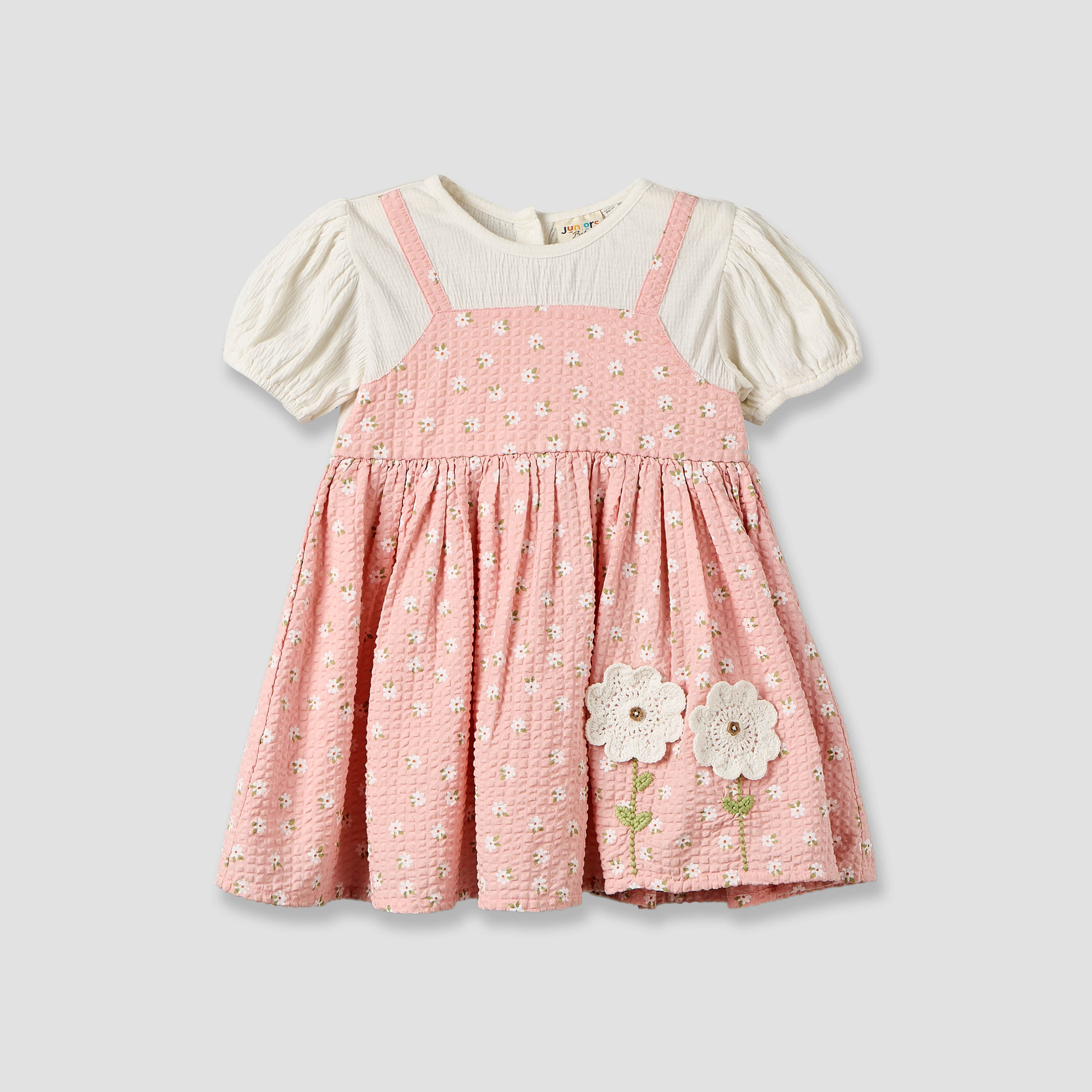 Juniors Round Neck Short Sleeve Knee Length Dress with Hairband-baby-girls-clothing-dressesandjumpsuits-image-2