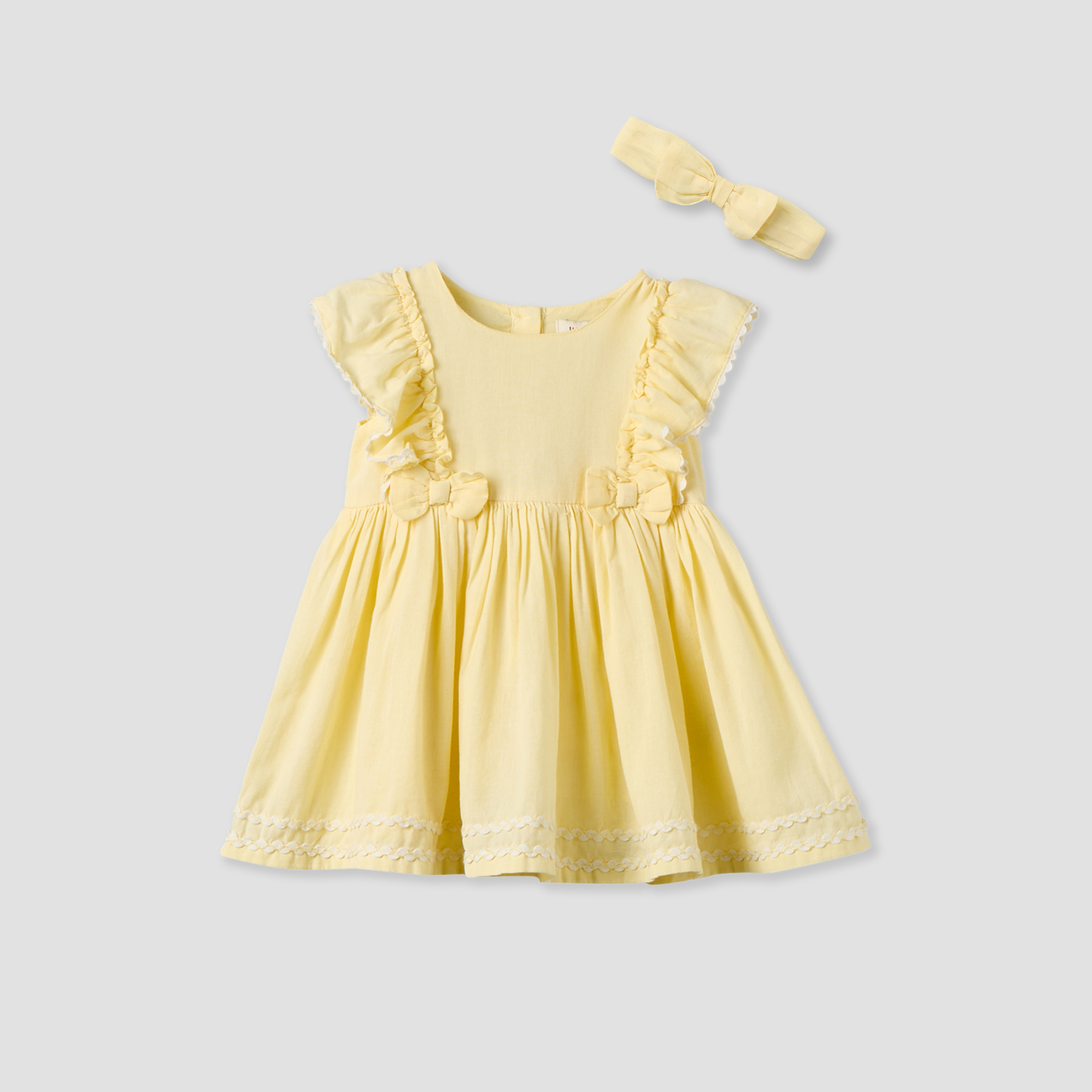 Juniors Round Neck Short Sleeves Knee Length A-line Dress with Headband-baby-girls-clothing-dressesandjumpsuits-image-1