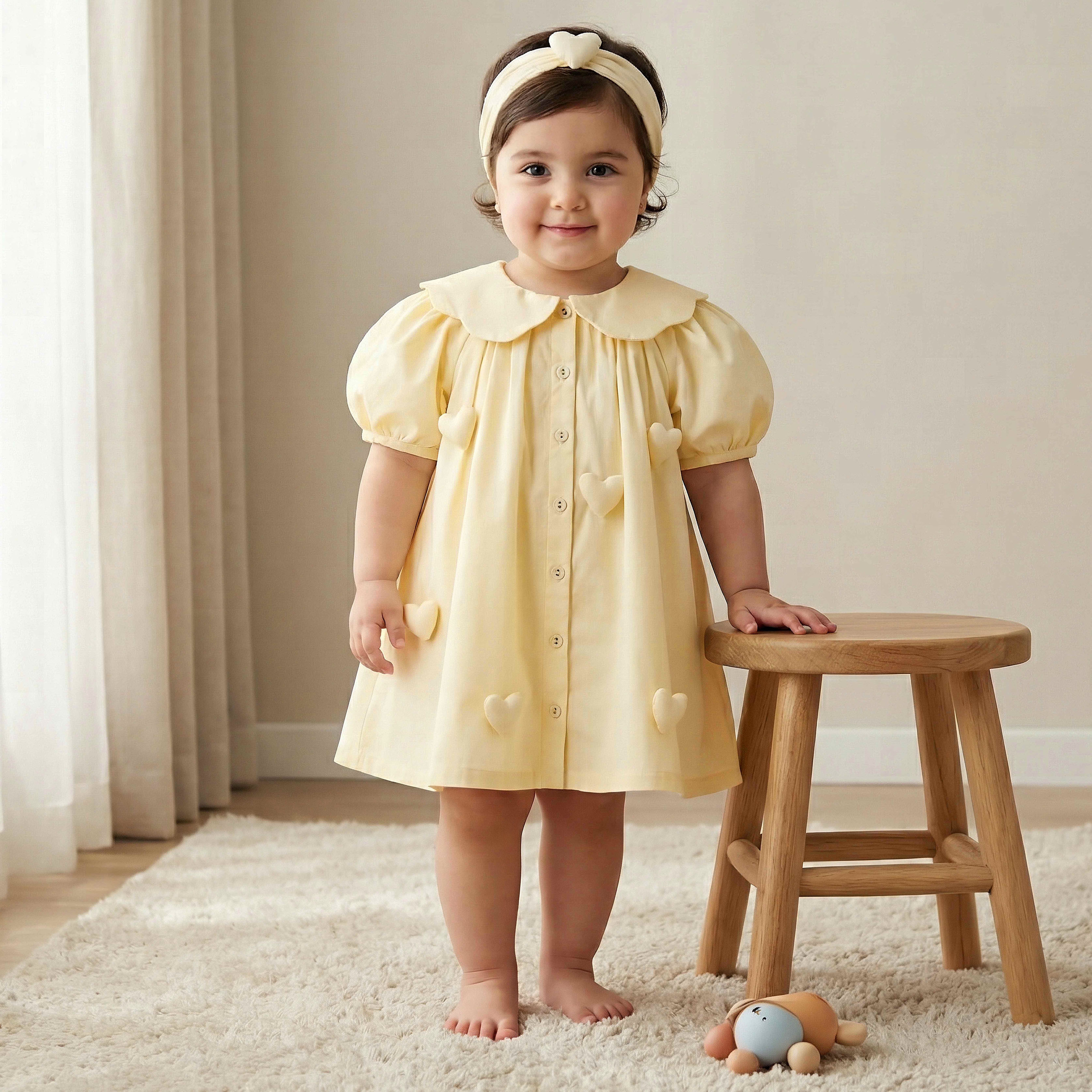 فستان إيه لاين بياقة وأكمام قصيرة مع ربطة رأس من جونيورز-baby-girls-clothing-dressesandjumpsuits-image-1