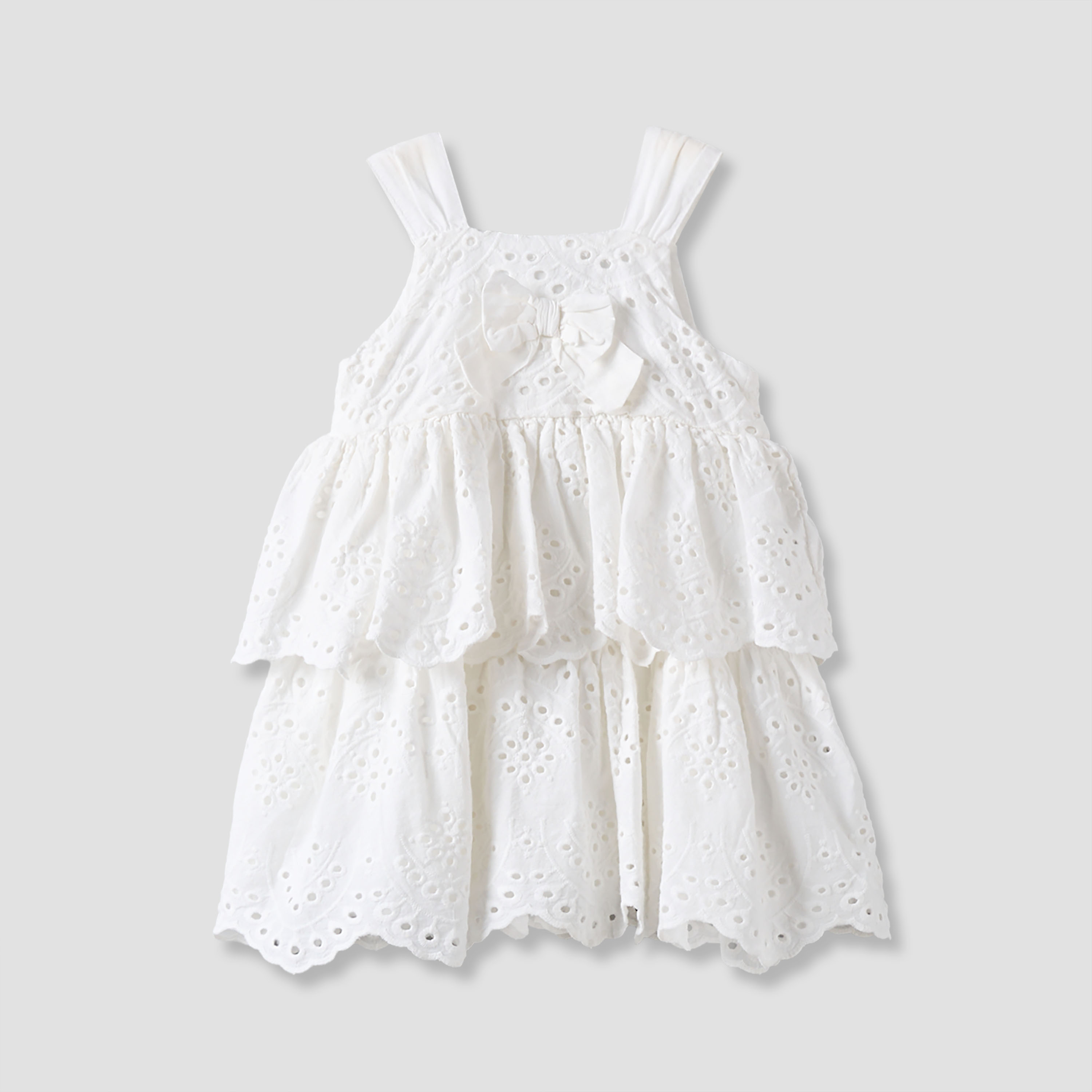 فستان طول الركبة بتطريز شيفلي أنيق وياقة مربعة بدون أكمام من جونيورز-baby-girls-clothing-dressesandjumpsuits-image-2