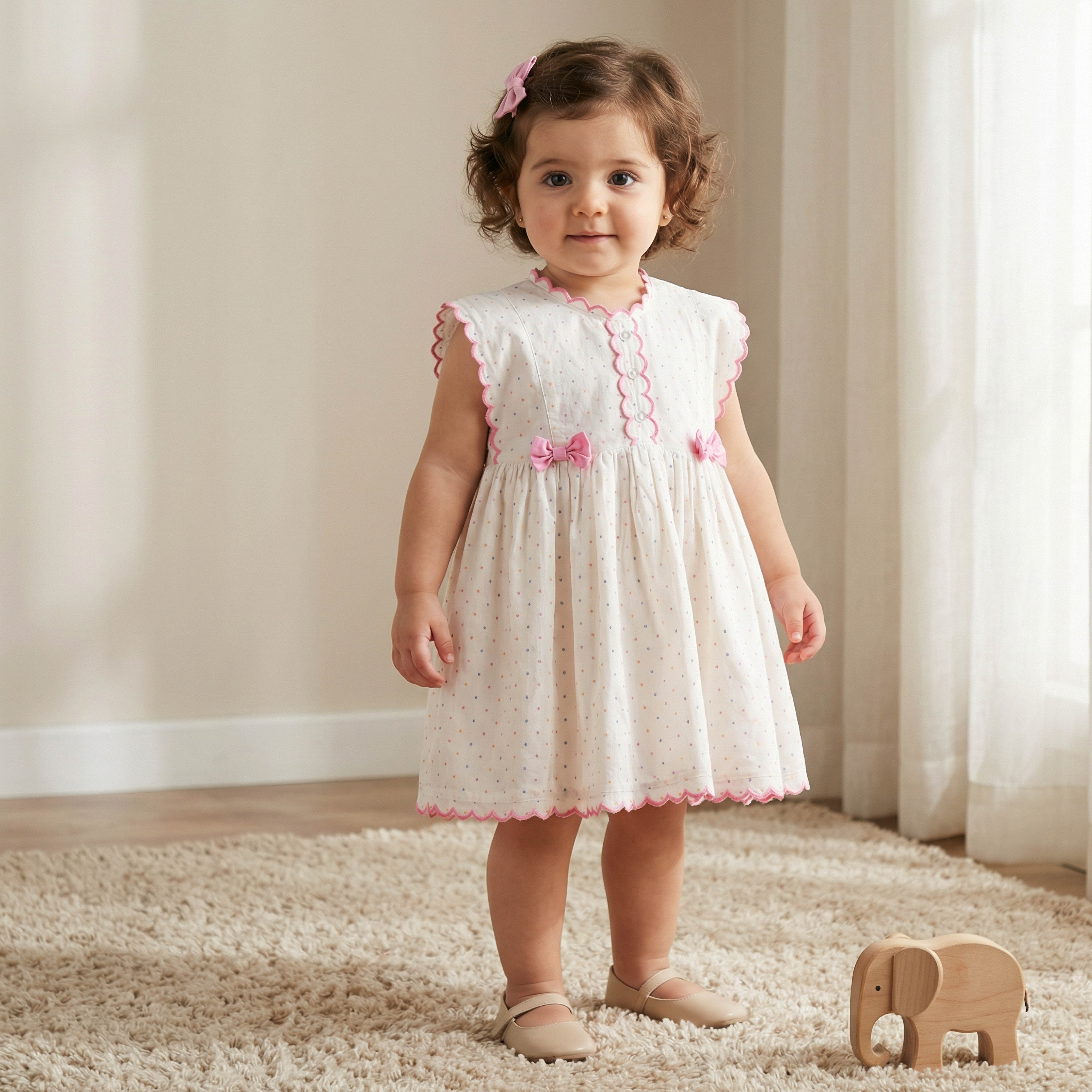 فستان دون أكمام بياقة مستديرة وزينة فيونكة من جونيورز-baby-girls-clothing-dressesandjumpsuits-image-1