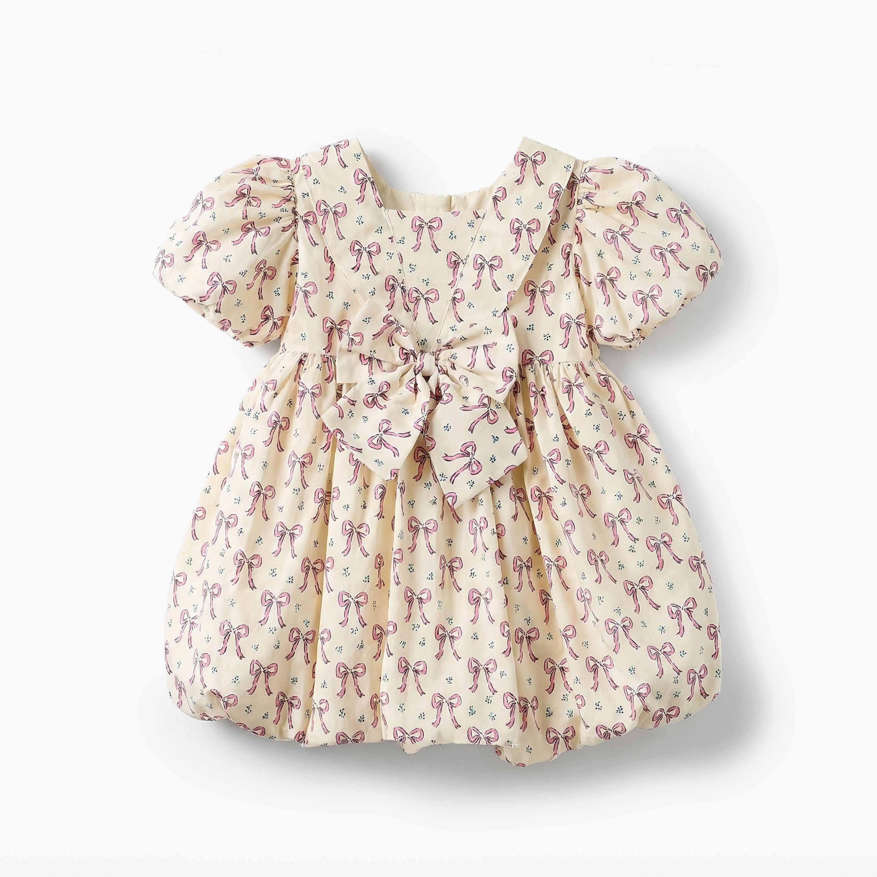 Juniors Square Neck Short Sleeves Prom Dress with Bow Print-baby-girls-clothing-dressesandjumpsuits-image-2