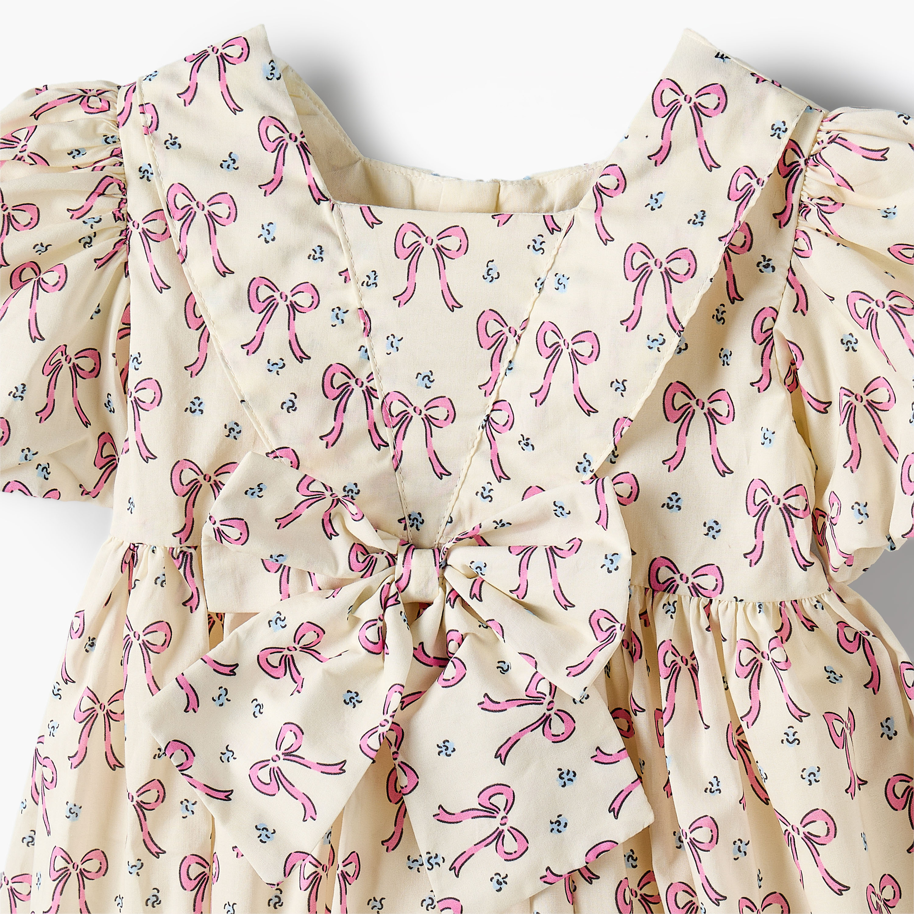 Juniors Square Neck Short Sleeves Prom Dress with Bow Print-baby-girls-clothing-dressesandjumpsuits-image-4