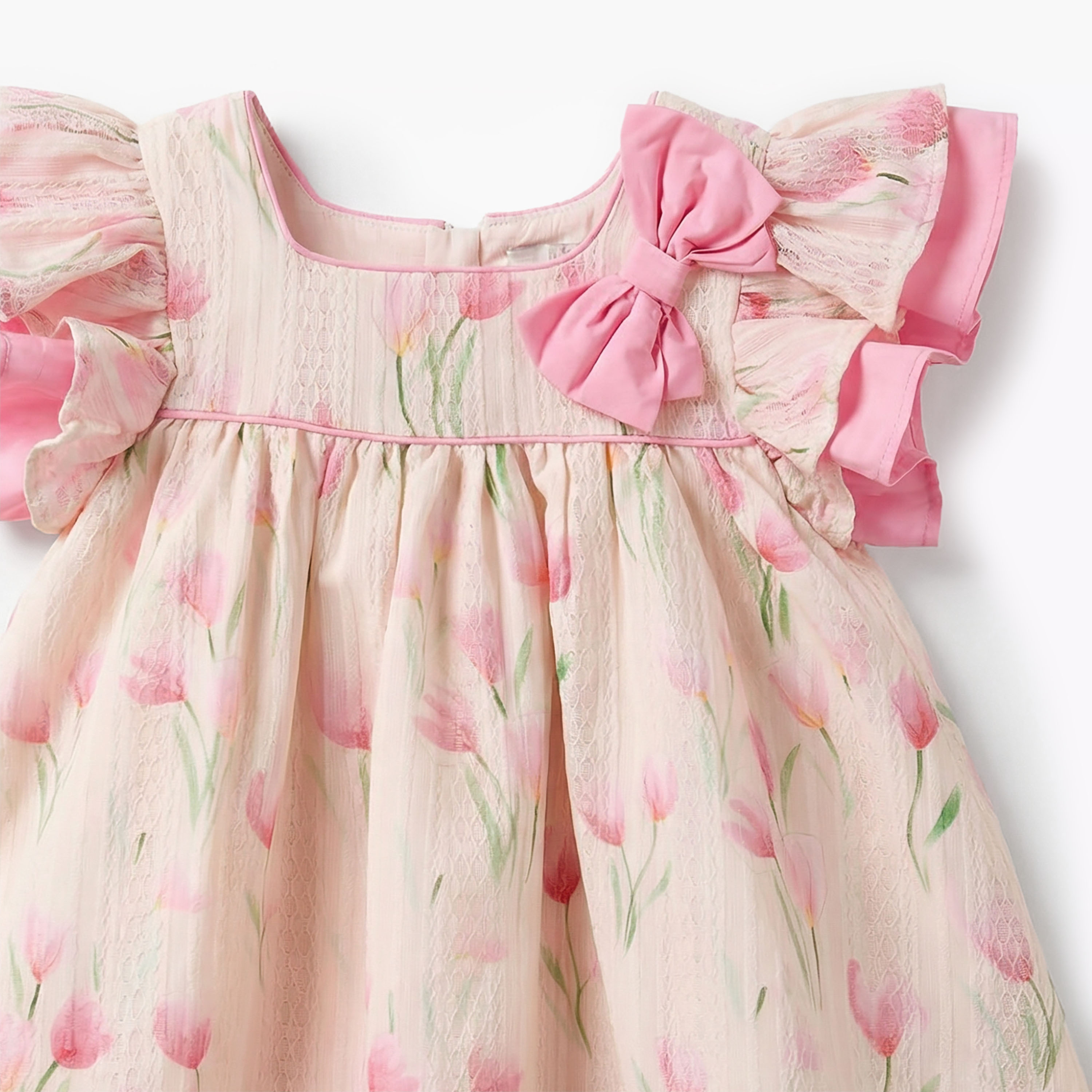 فستان بطبعات أزهار وياقة مربعة وأكمام قصيرة من جونيورز-baby-girls-clothing-dressesandjumpsuits-image-4