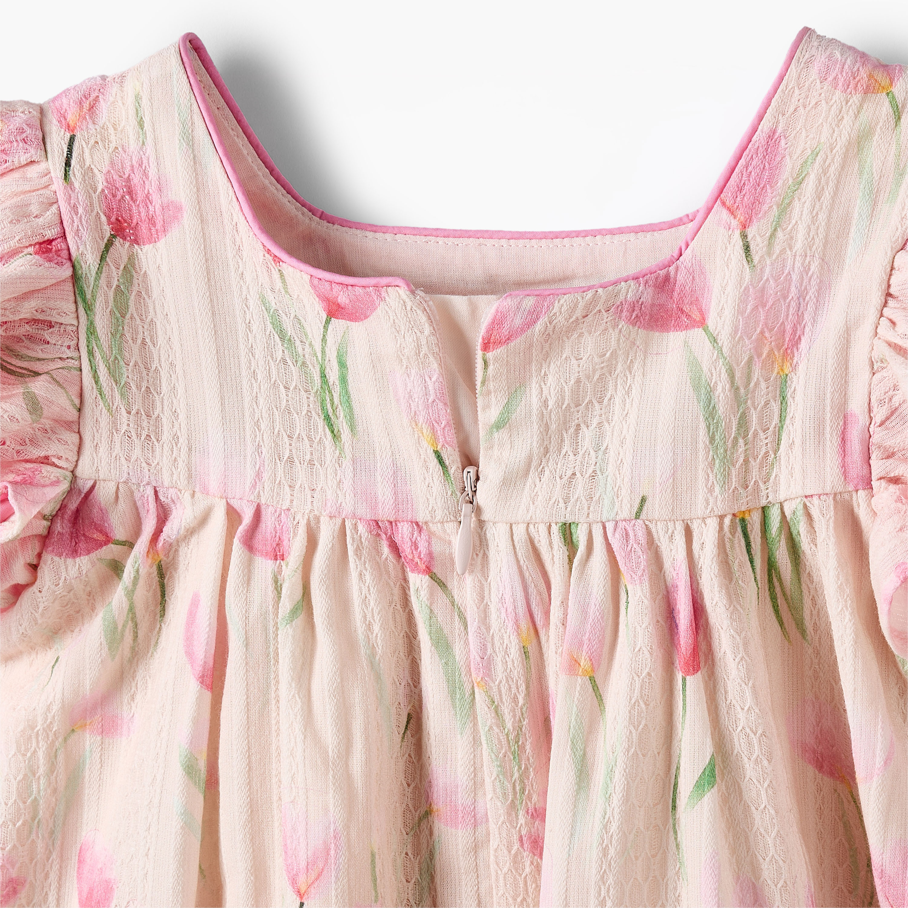 فستان بطبعات أزهار وياقة مربعة وأكمام قصيرة من جونيورز-baby-girls-clothing-dressesandjumpsuits-image-5