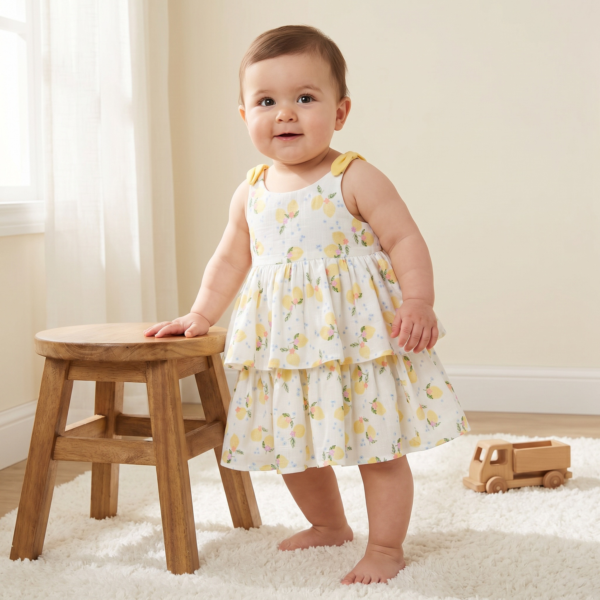 Juniors Round Neck Sleeveless A-line Dress with Lemon Print-baby-girls-clothing-dressesandjumpsuits-image-1