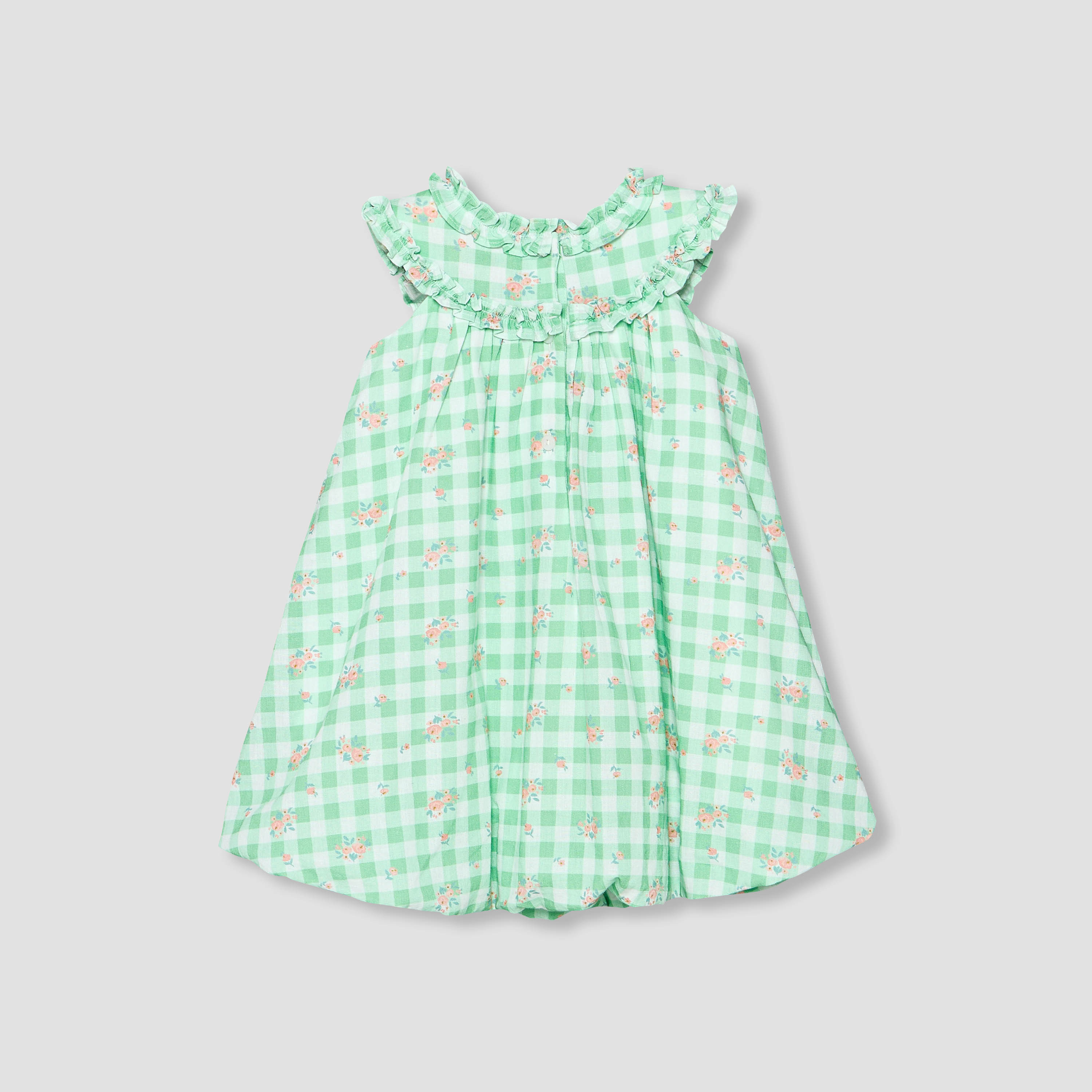 Juniors Round Neck Sleeveless A-line Dress with Checked and Floral Print-baby-girls-clothing-dressesandjumpsuits-image-3