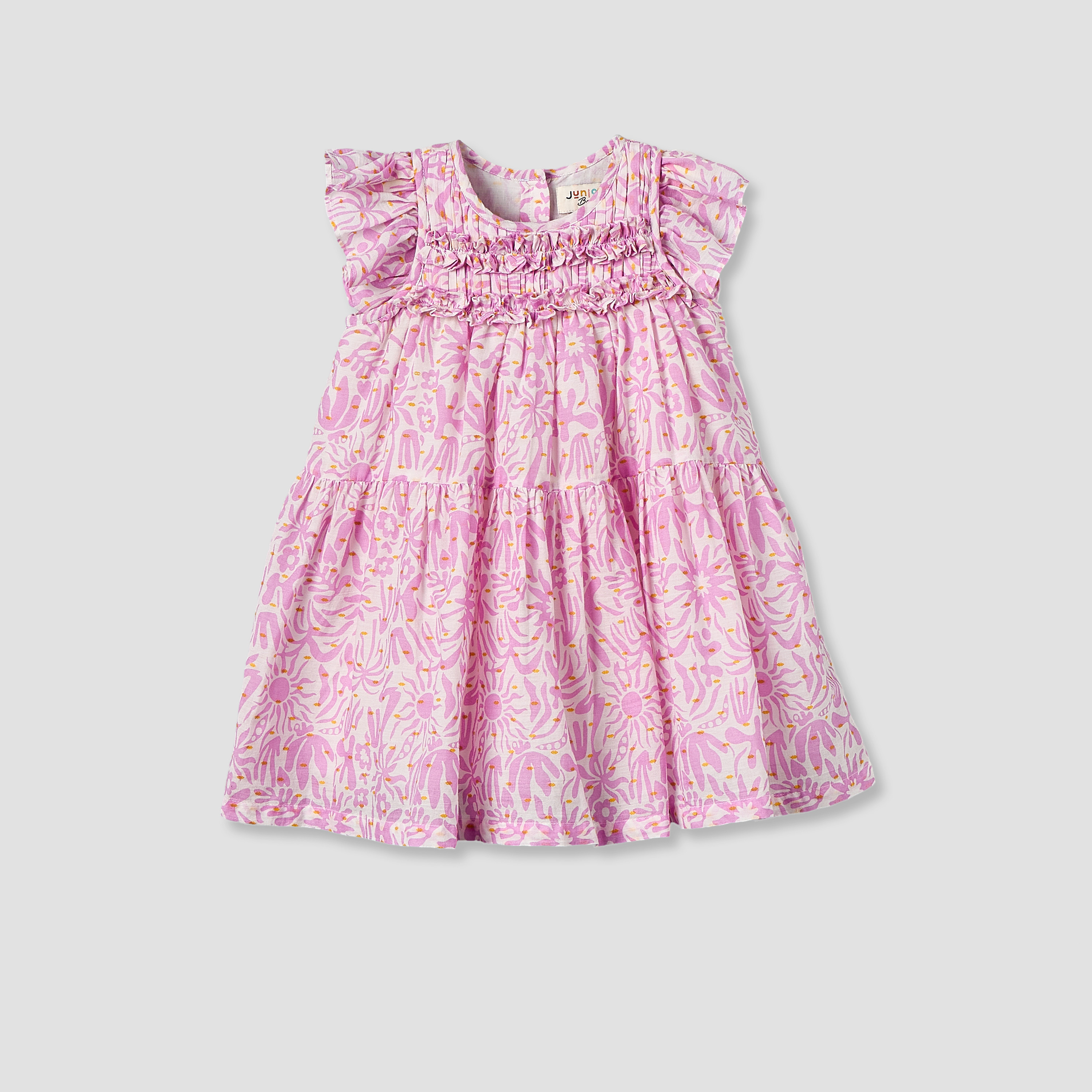 Juniors Round Neck Cap Sleeves Knee Length A-line Dress with Ruffle Trim-baby-girls-clothing-dressesandjumpsuits-image-1