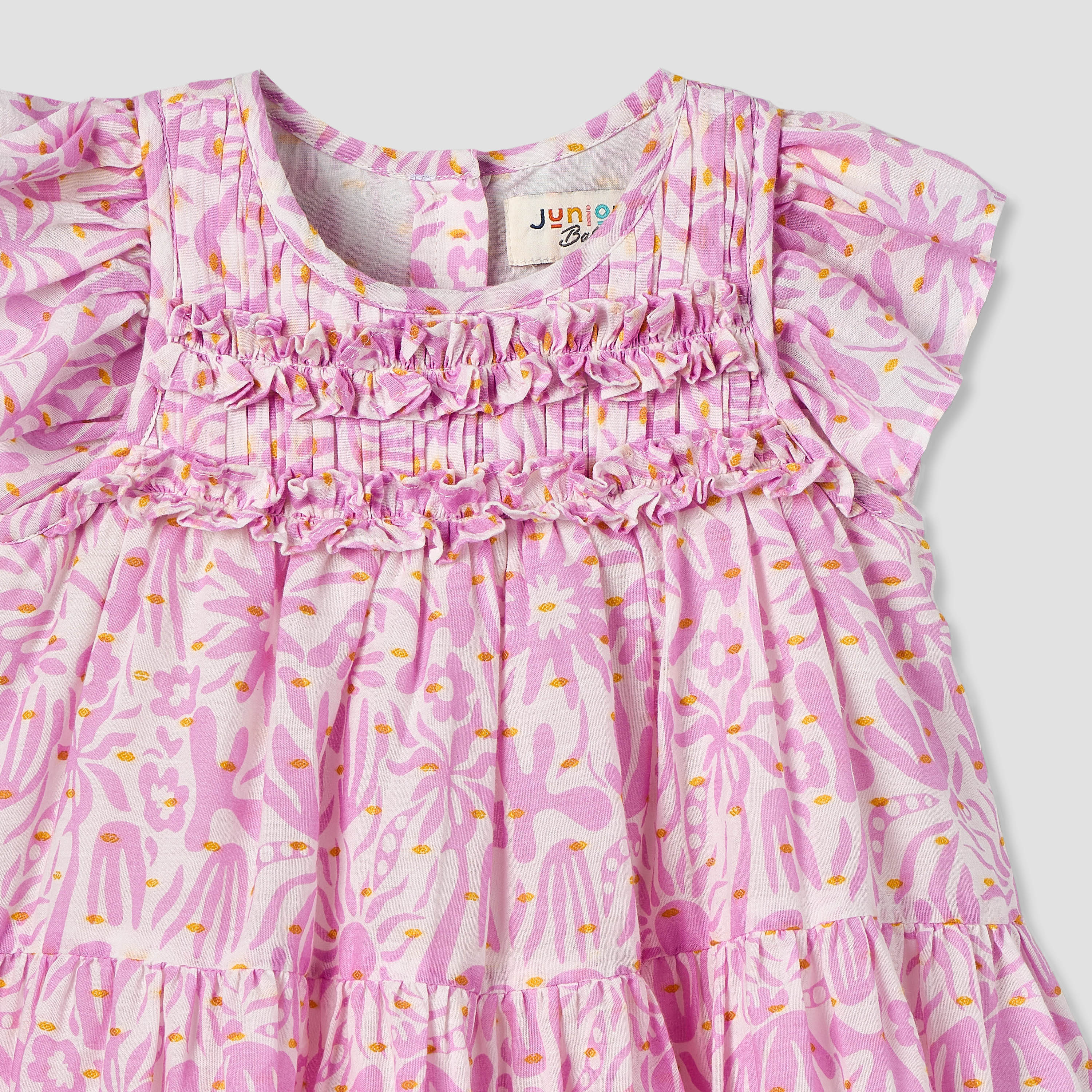 Juniors Round Neck Cap Sleeves Knee Length A-line Dress with Ruffle Trim-baby-girls-clothing-dressesandjumpsuits-image-3