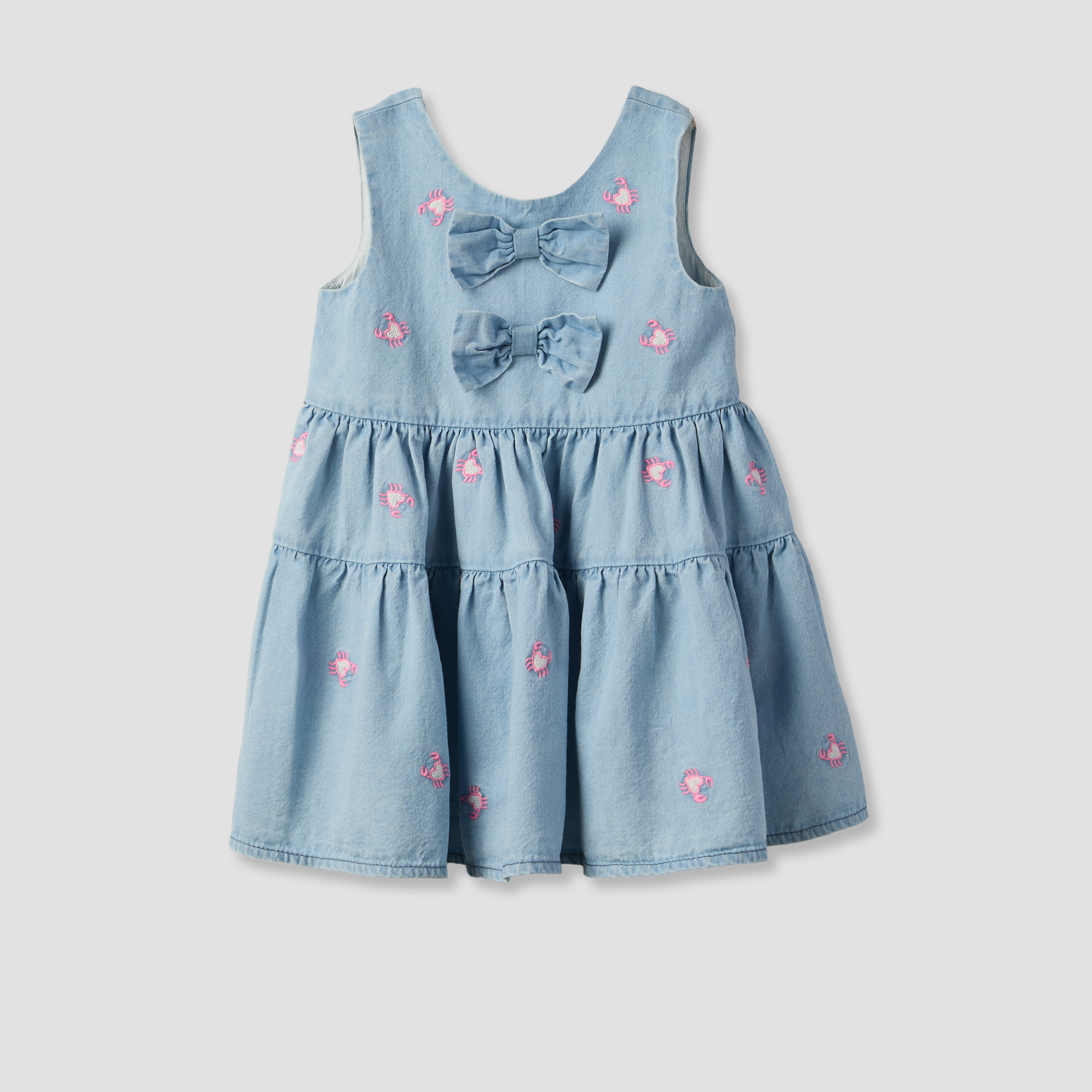 Juniors Round Neck Sleeveless Knee Length A-line Denim Dress with Headband-baby-girls-clothing-dressesandjumpsuits-image-2