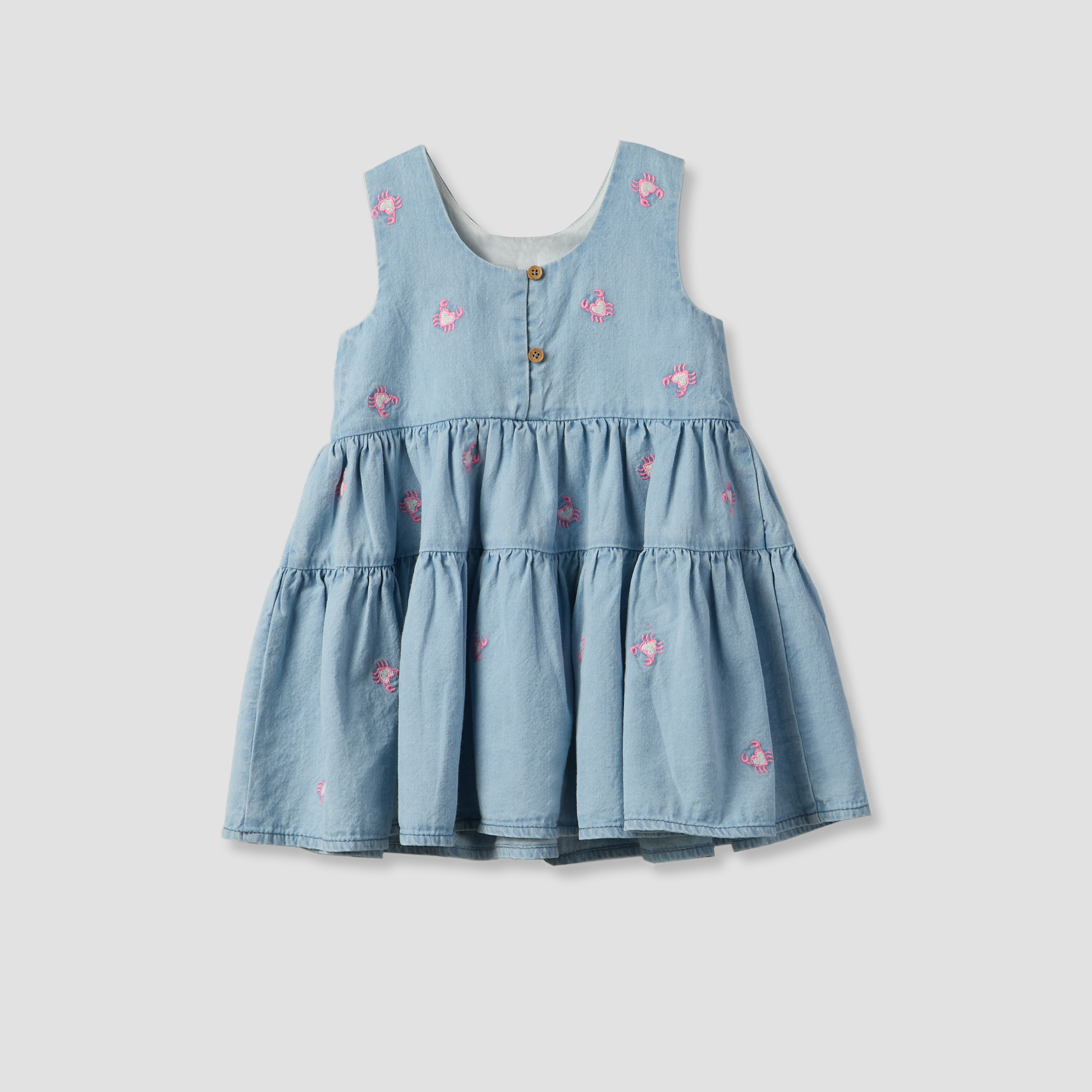 Juniors Round Neck Sleeveless Knee Length A-line Denim Dress with Headband-baby-girls-clothing-dressesandjumpsuits-image-3