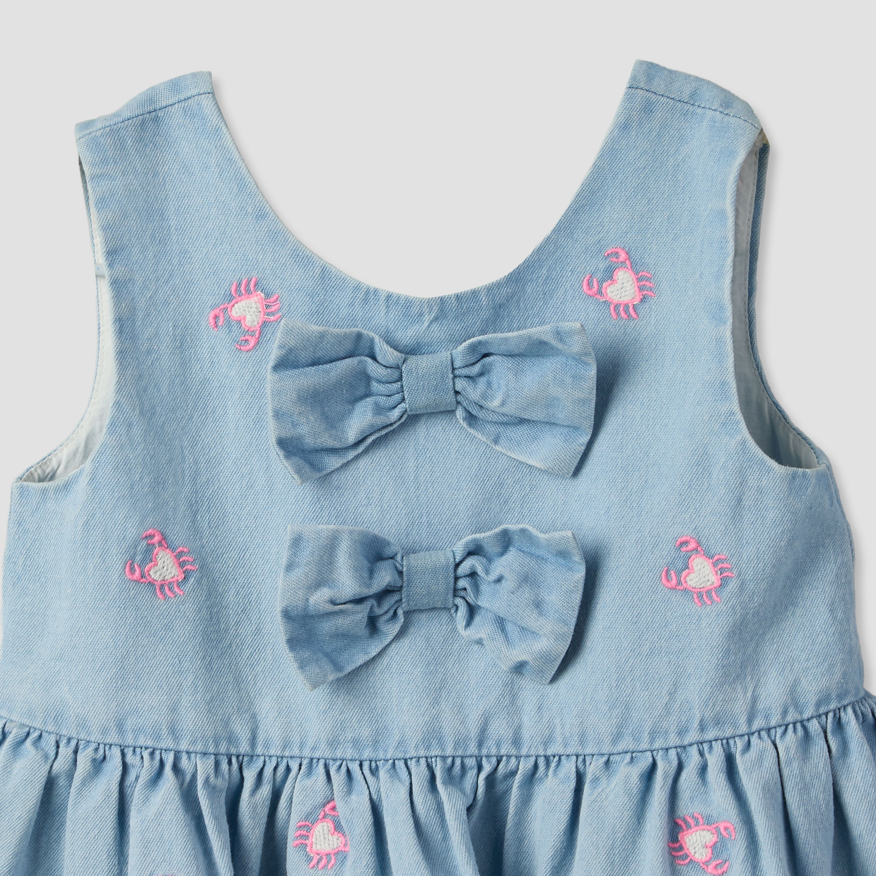 Juniors Round Neck Sleeveless Knee Length A-line Denim Dress with Headband-baby-girls-clothing-dressesandjumpsuits-image-6